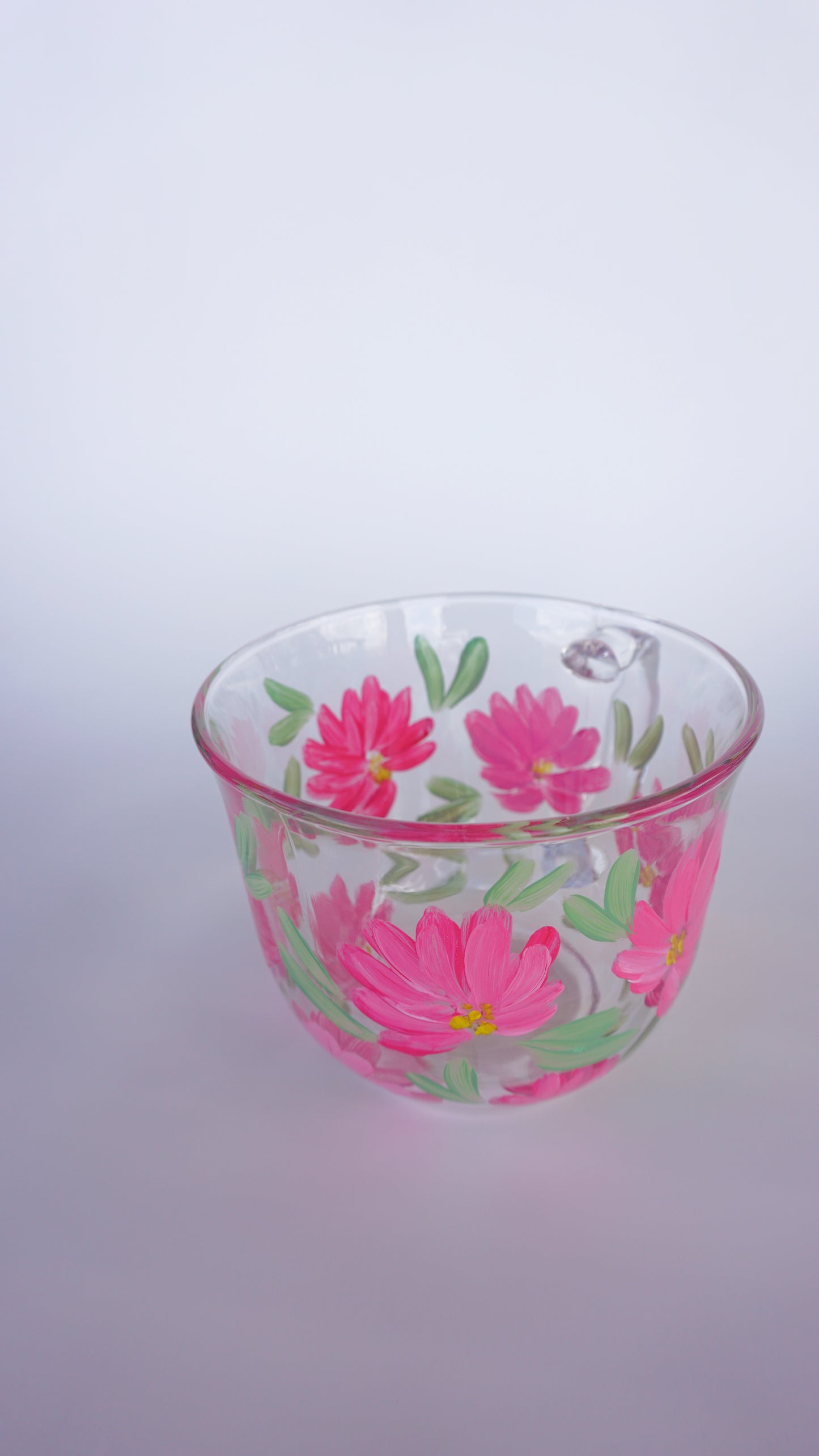 Hand Painted Glass Mug - Delicate Pink Flowers