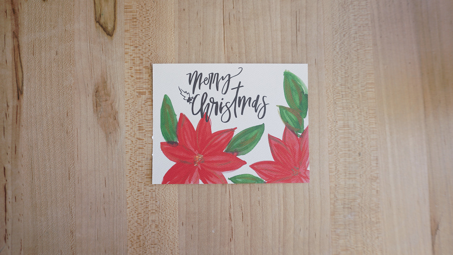 Merry Christmas (Red Poinsettia Flowers) - Printed Postcard