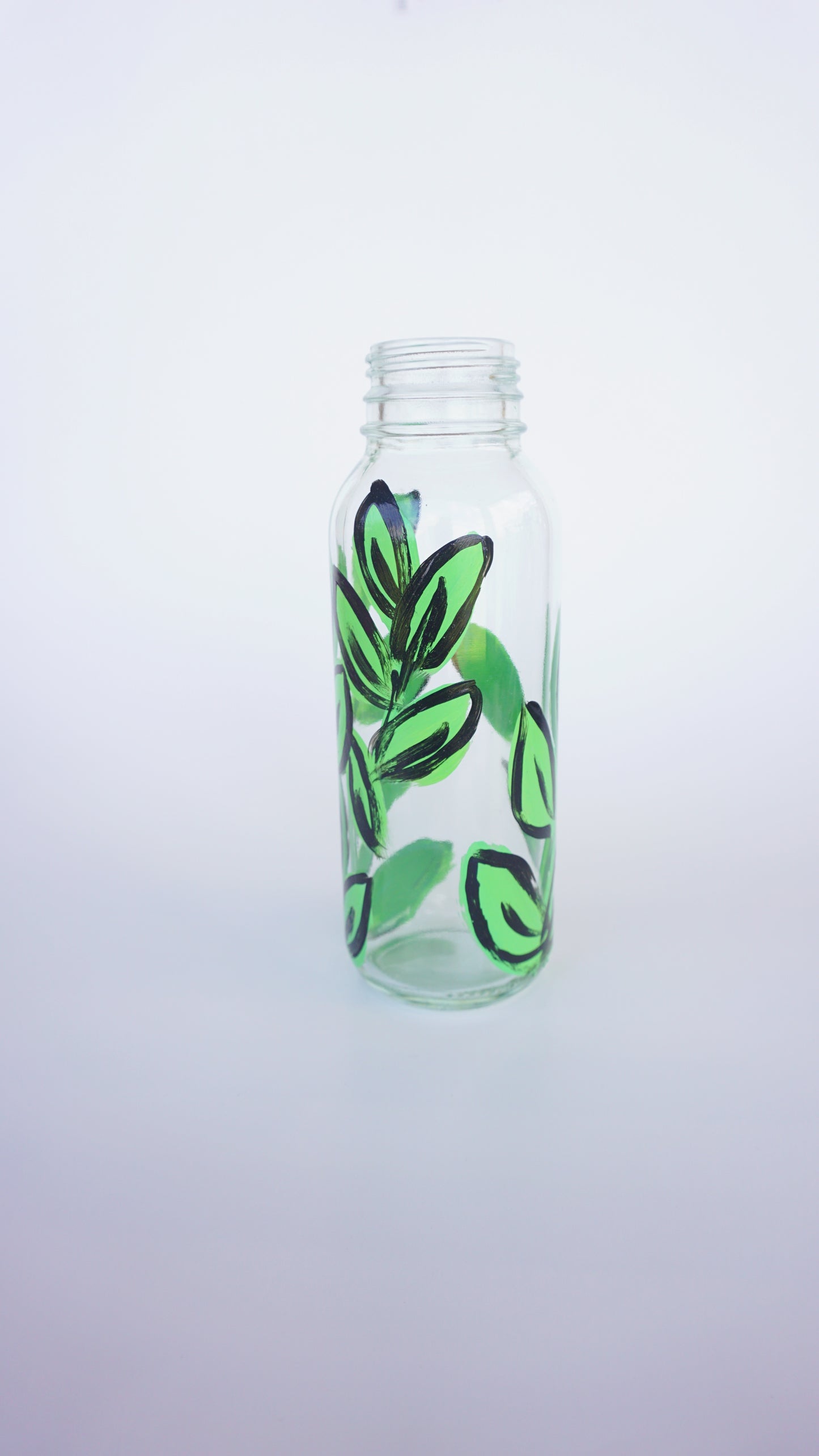 Hand Painted Glass Bottle - Hojas Verdes