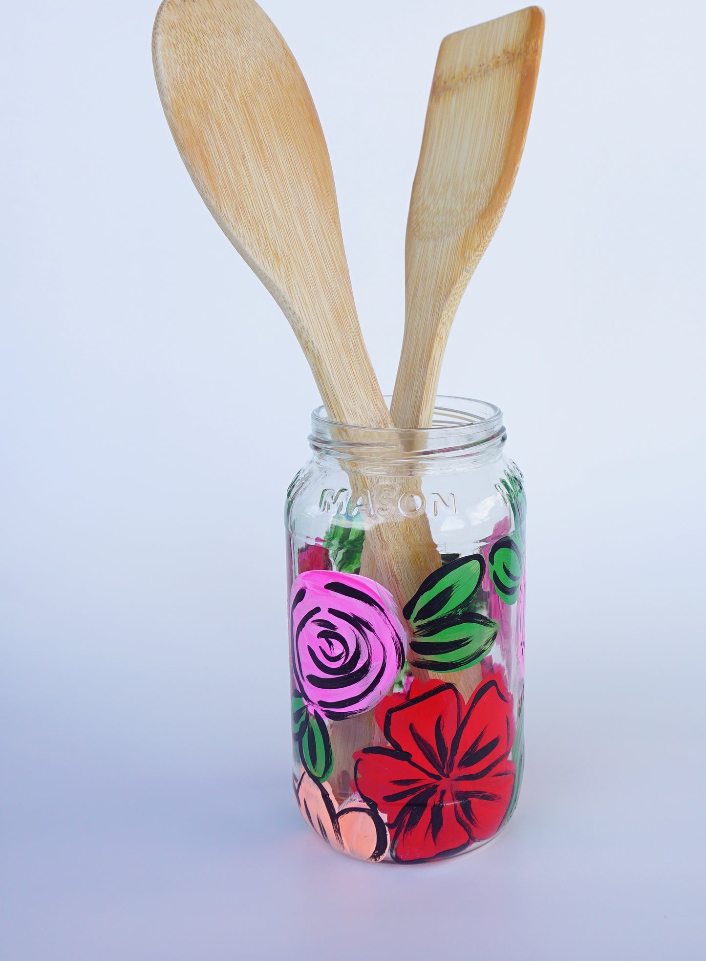Hand Painted 20 oz Mason Jar - "Desi's Bouquet"
