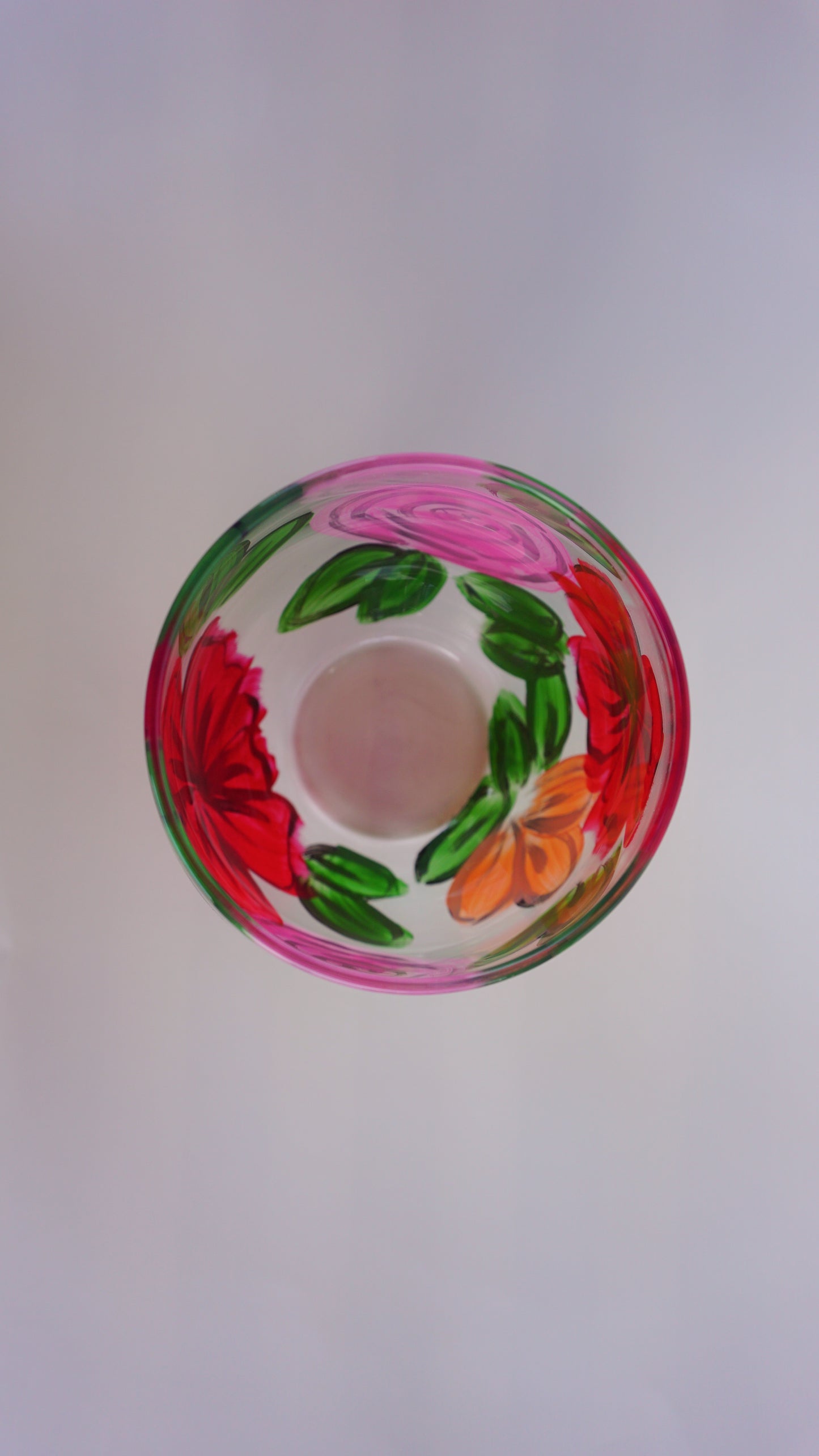 Hand Painted Stemless Wine Glass - "Desi's Bouquet"