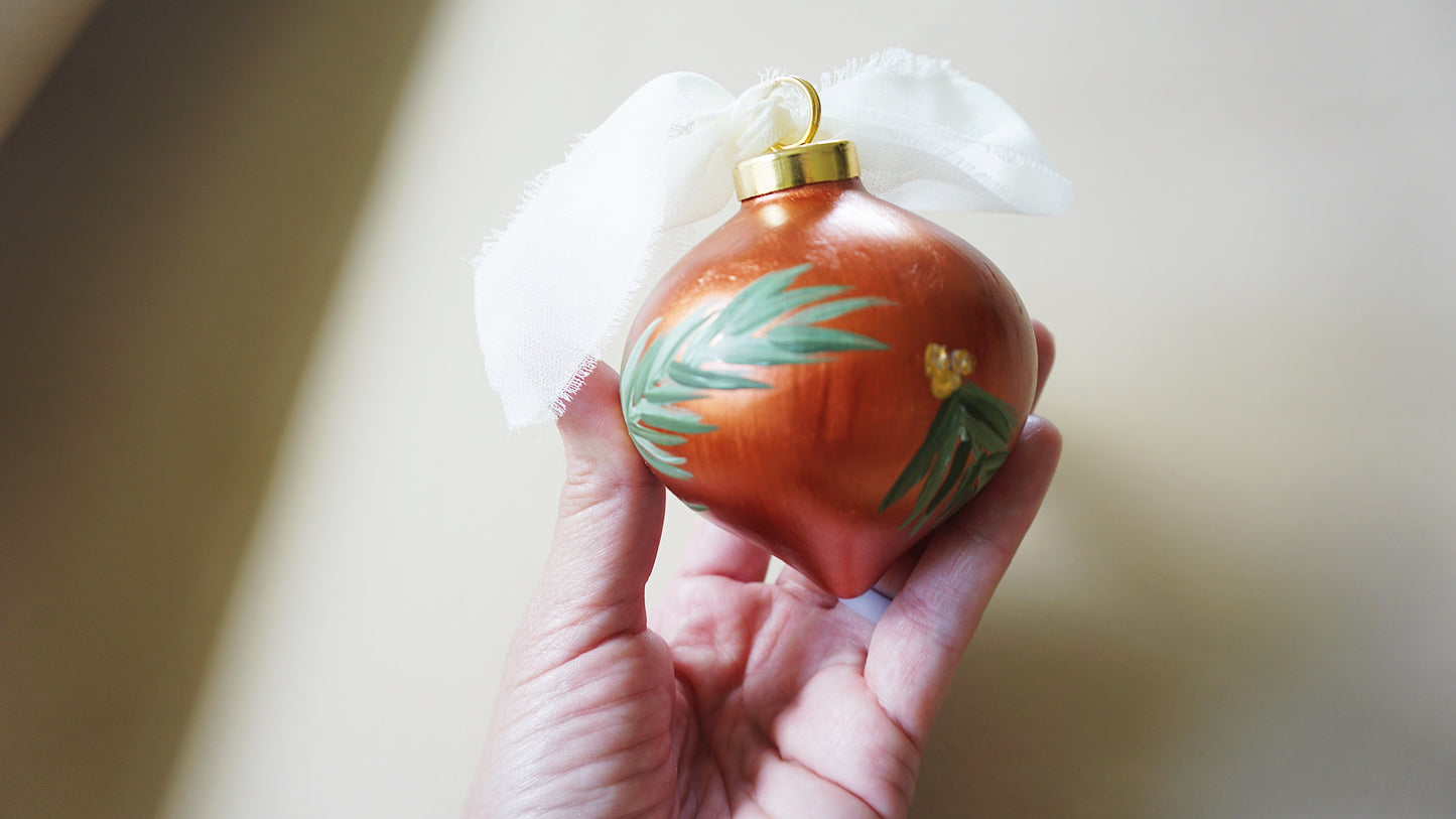 Bronze + Pine Branches- Christmas Tree Ceramic Ornament