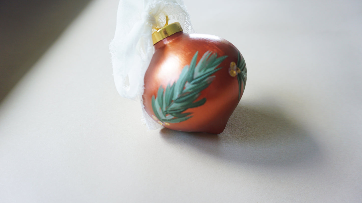 Bronze + Pine Branches- Christmas Tree Ceramic Ornament