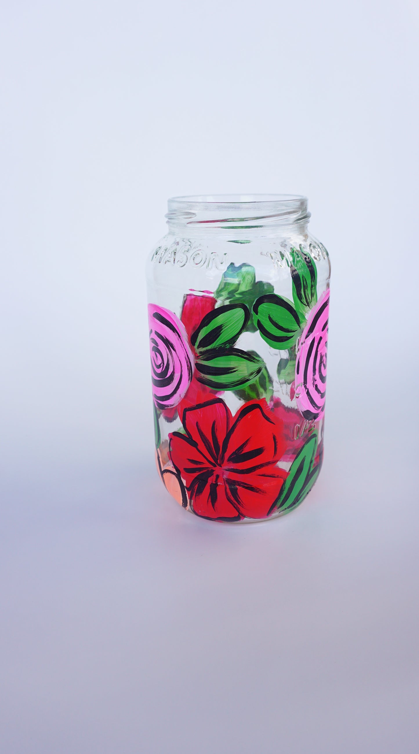 Hand Painted 20 oz Mason Jar - "Desi's Bouquet"