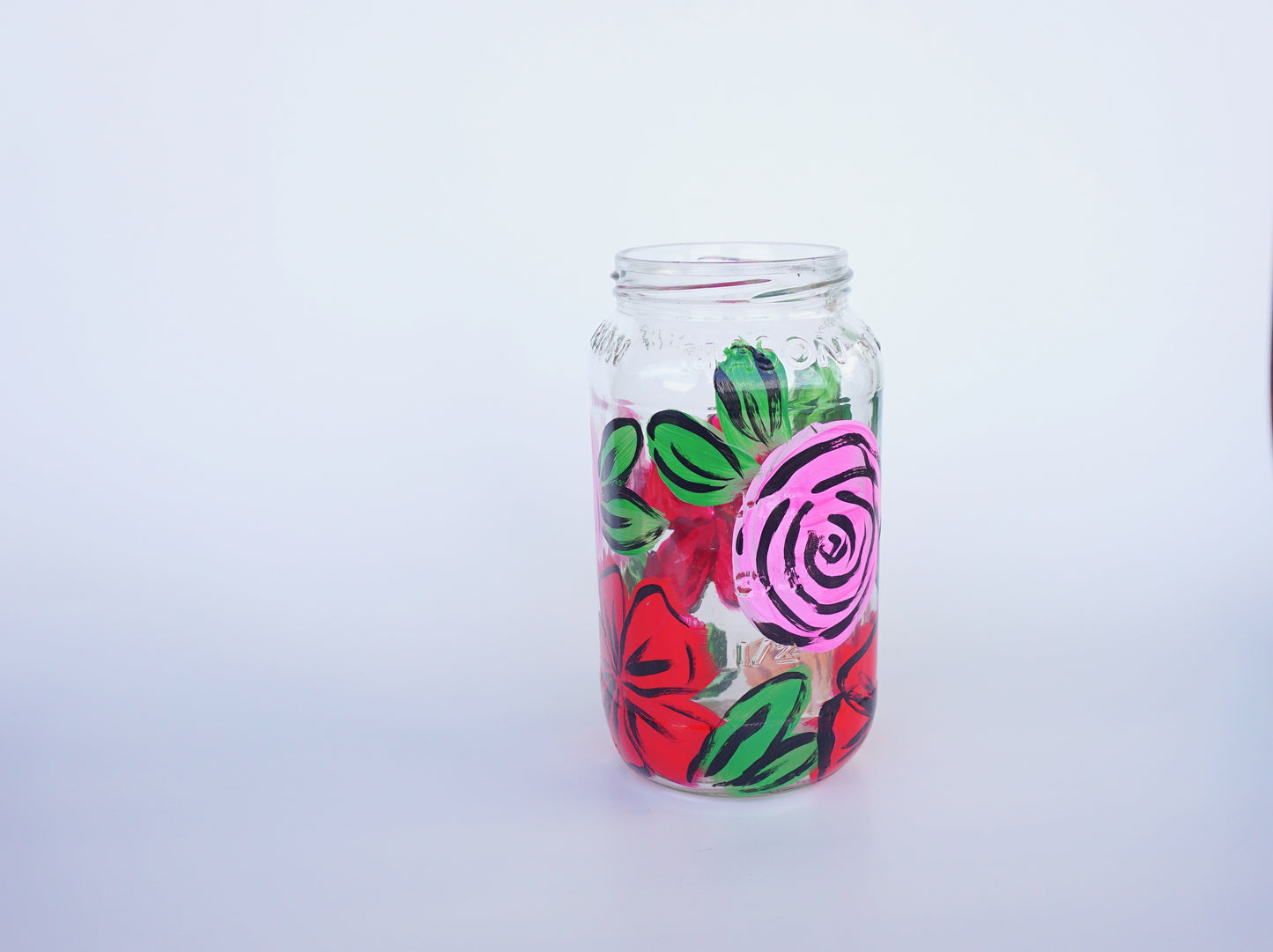 Hand Painted 20 oz Mason Jar - "Desi's Bouquet"