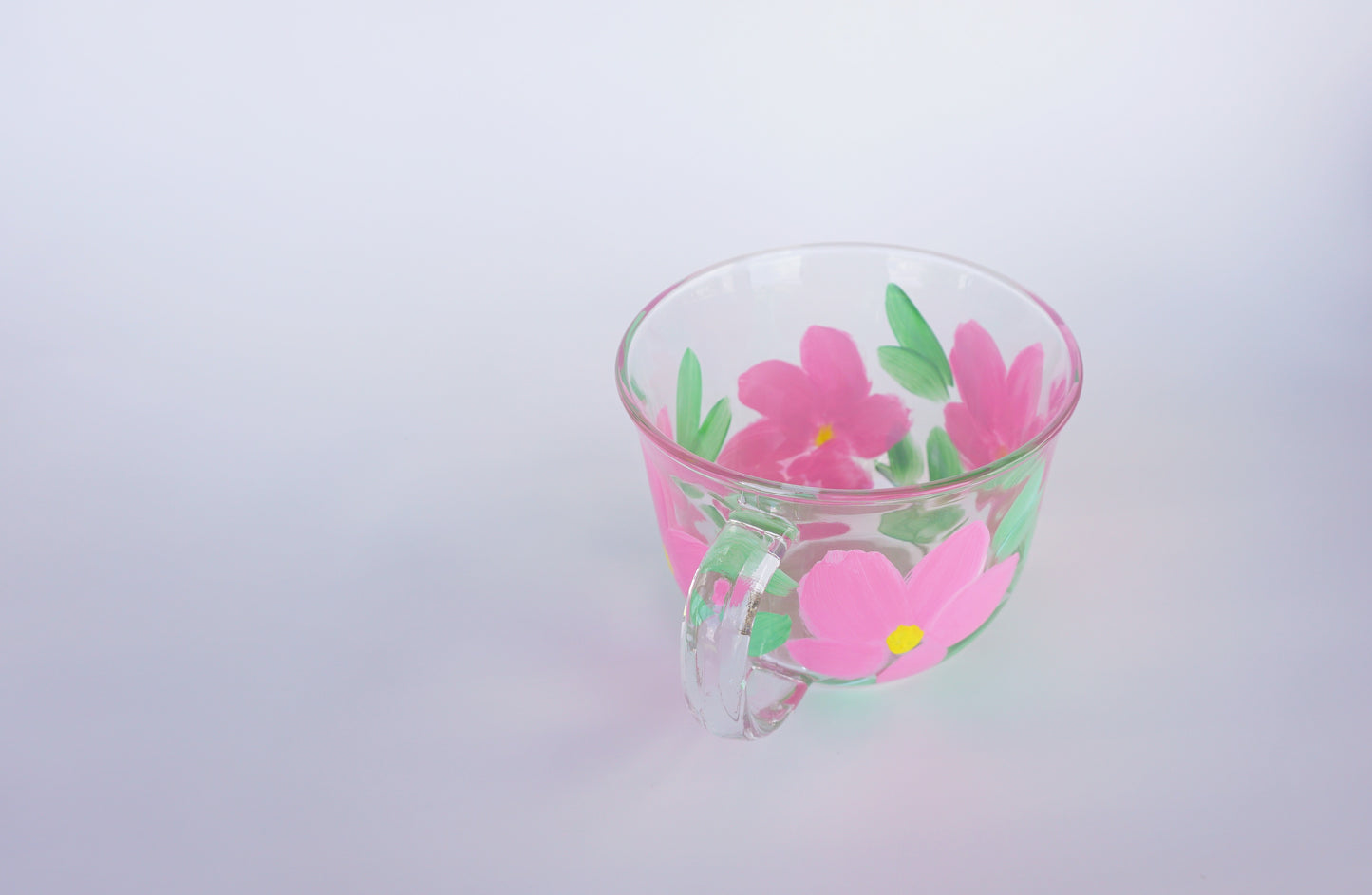 Hand Painted Glass Mug - Pink Flower
