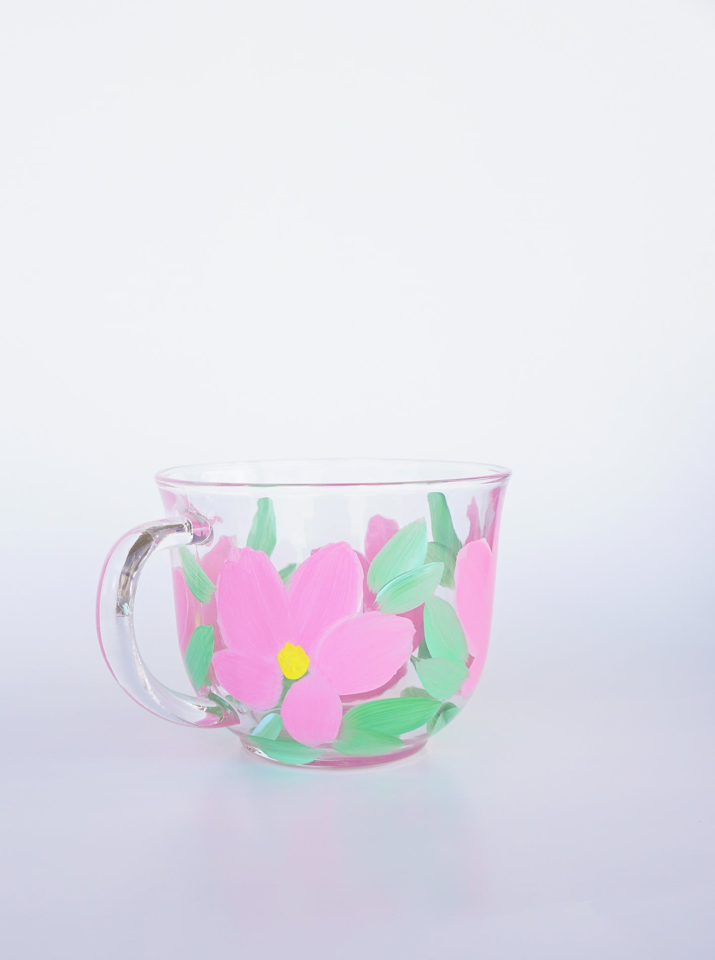 Hand Painted Glass Mug - Pink Flower