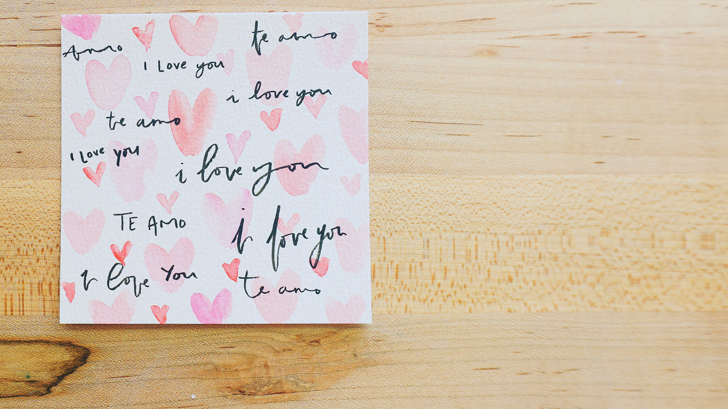 I love you, Te amo , Hearts - Postcard