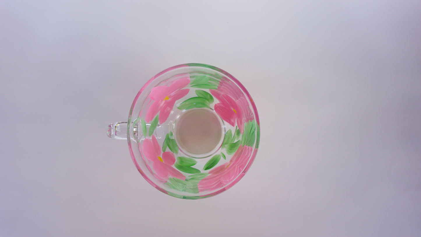 Hand Painted Glass Mug - Pink Flower