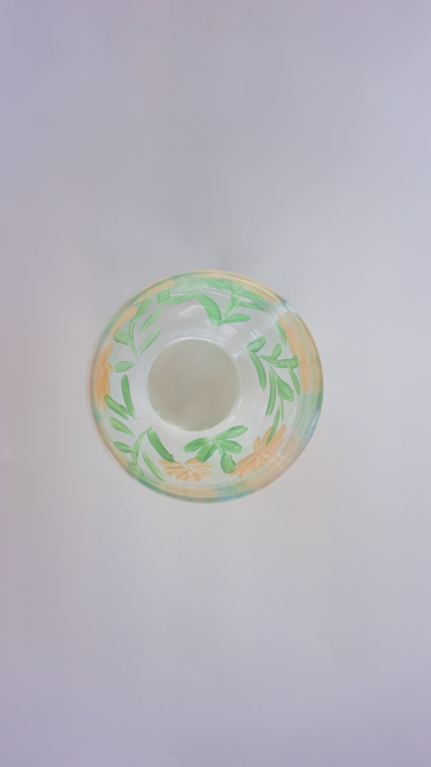 Hand Painted Stemless Wine Glass - Peach Small Flowers