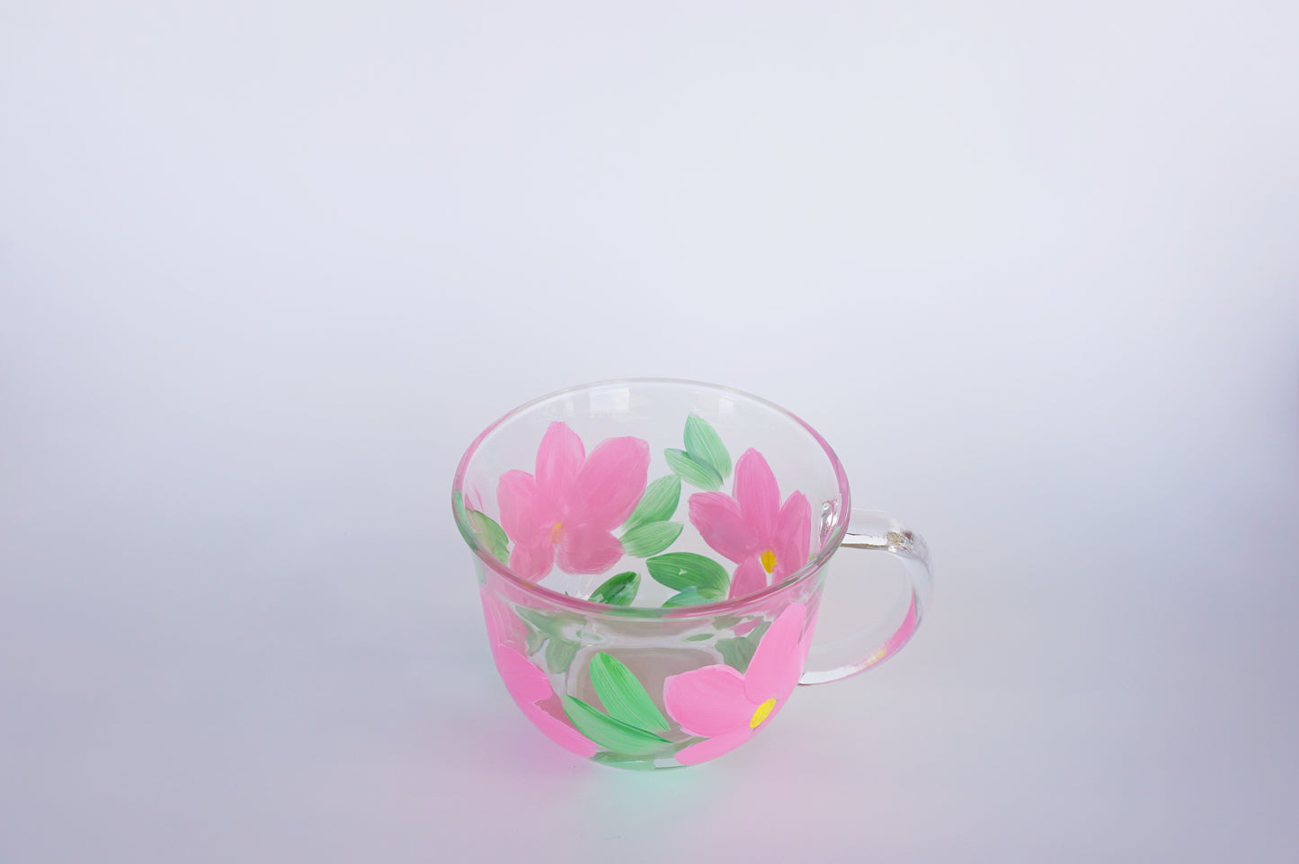 Hand Painted Glass Mug - Pink Flower