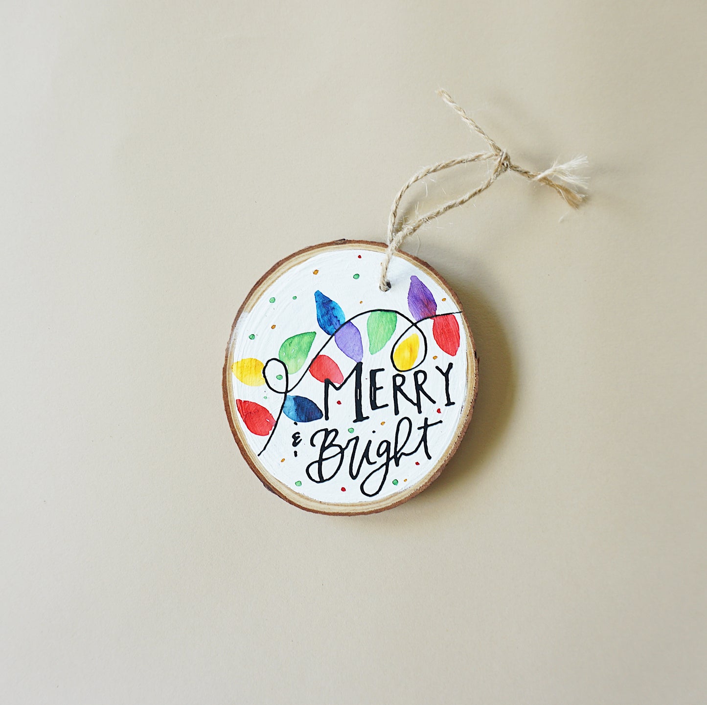 Merry and Bright (Christmas Lights) - Round Wood Christmas Ornament
