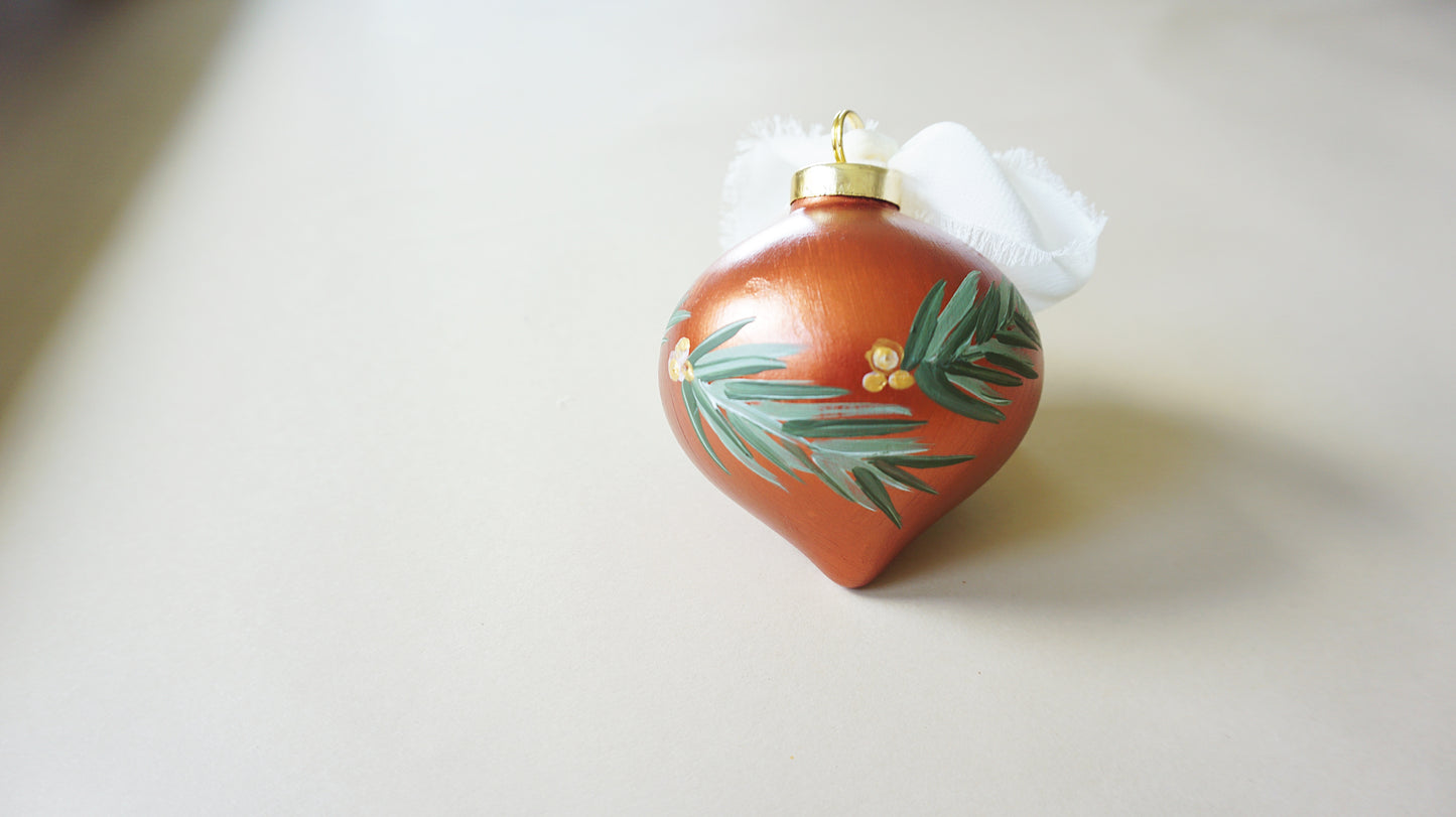 Bronze + Pine Branches- Christmas Tree Ceramic Ornament