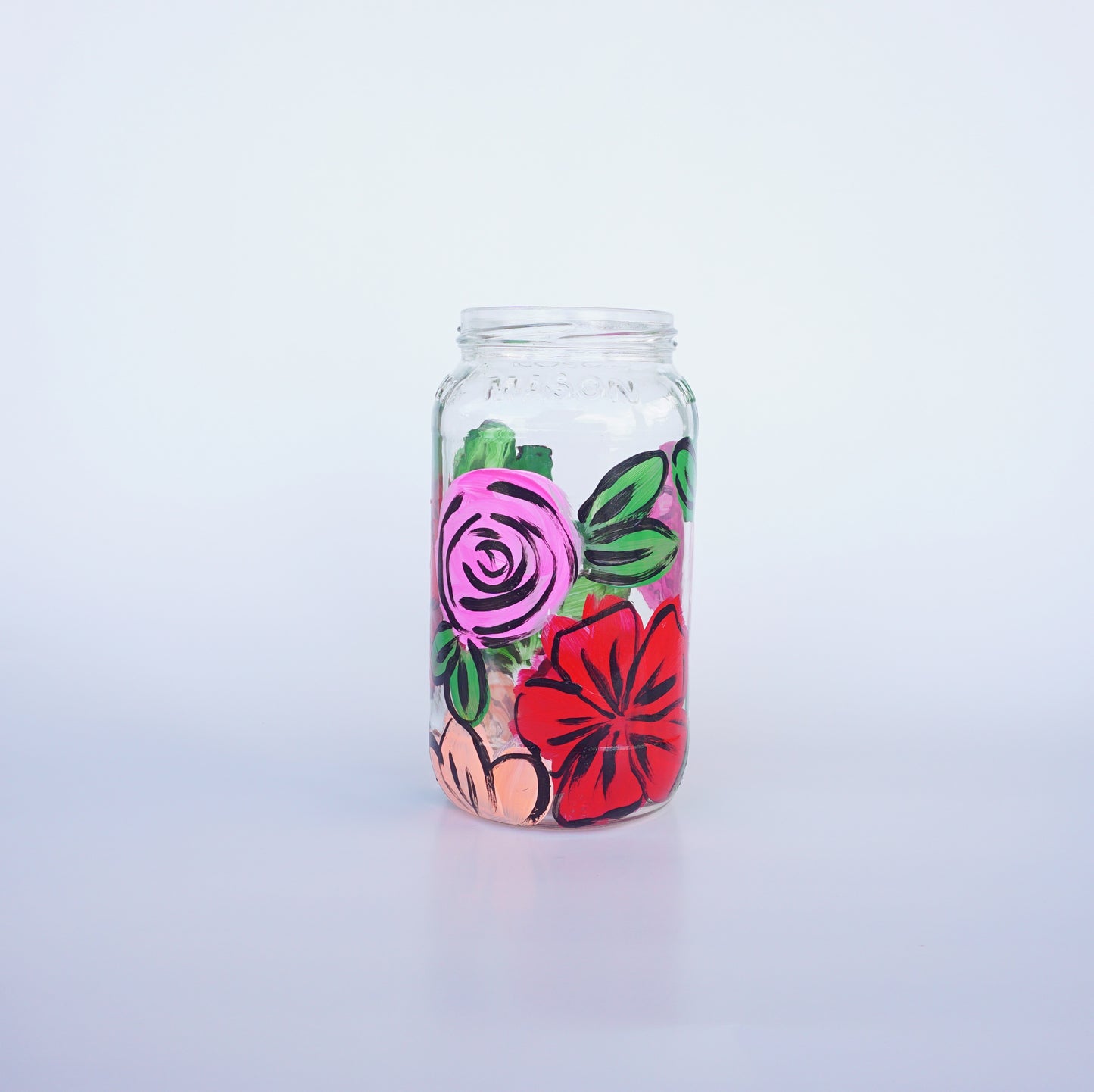 Hand Painted 20 oz Mason Jar - "Desi's Bouquet"