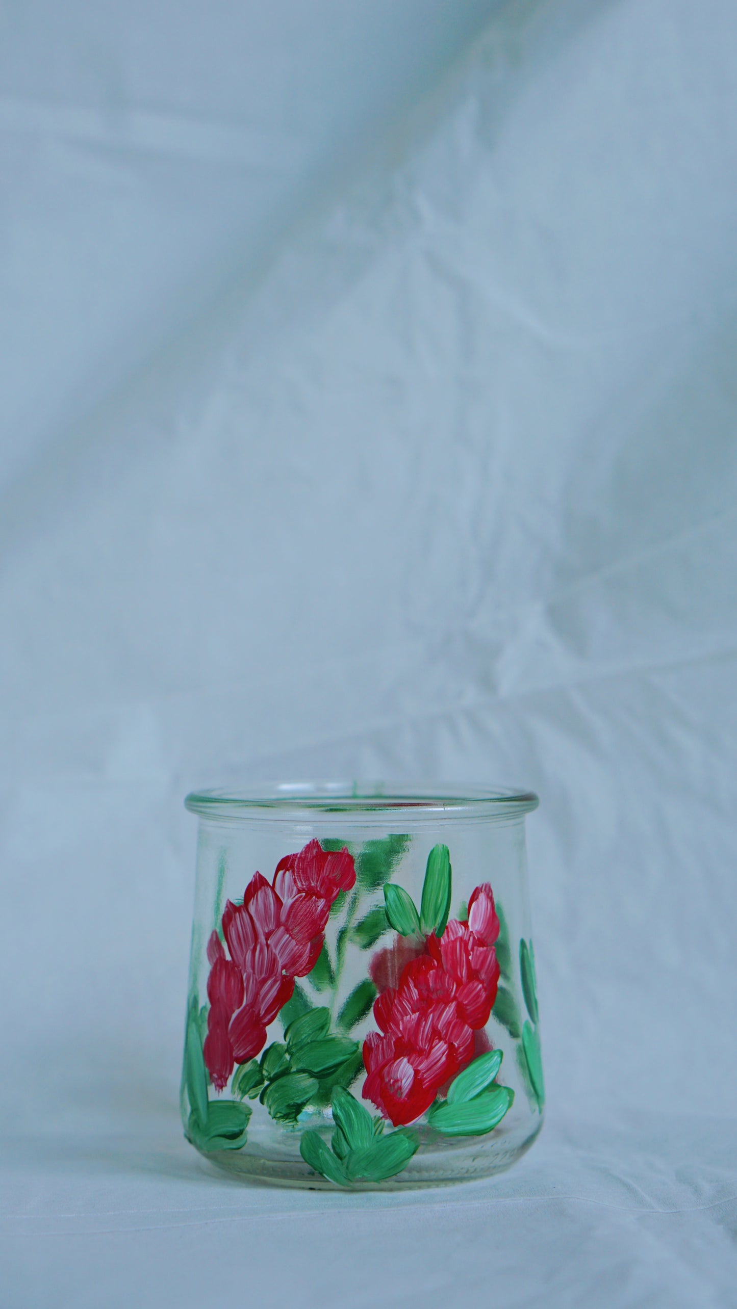 Hand Painted Glass Jar - Small - Red Flower