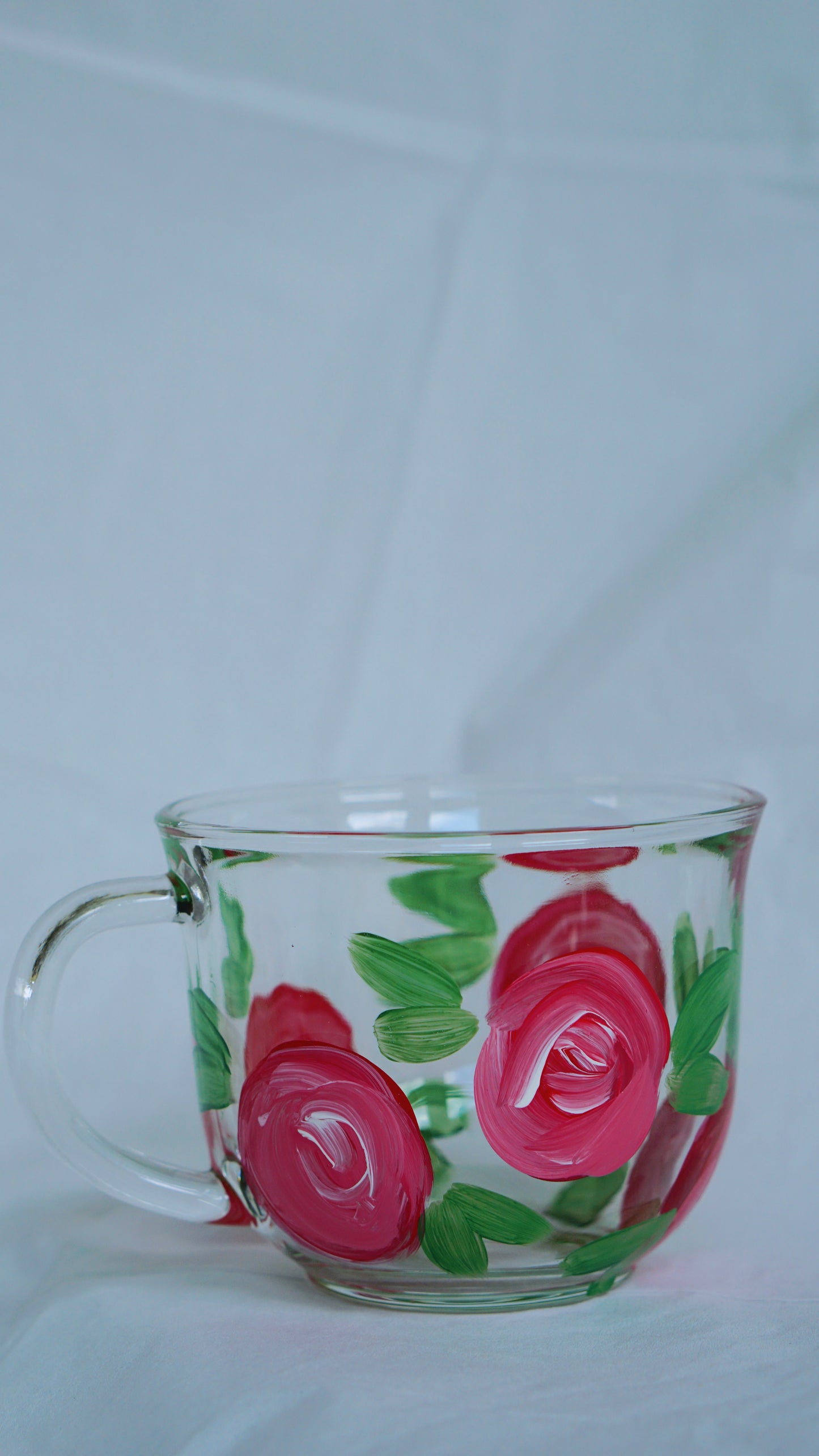 Hand Painted Glass Mug - Red Rose