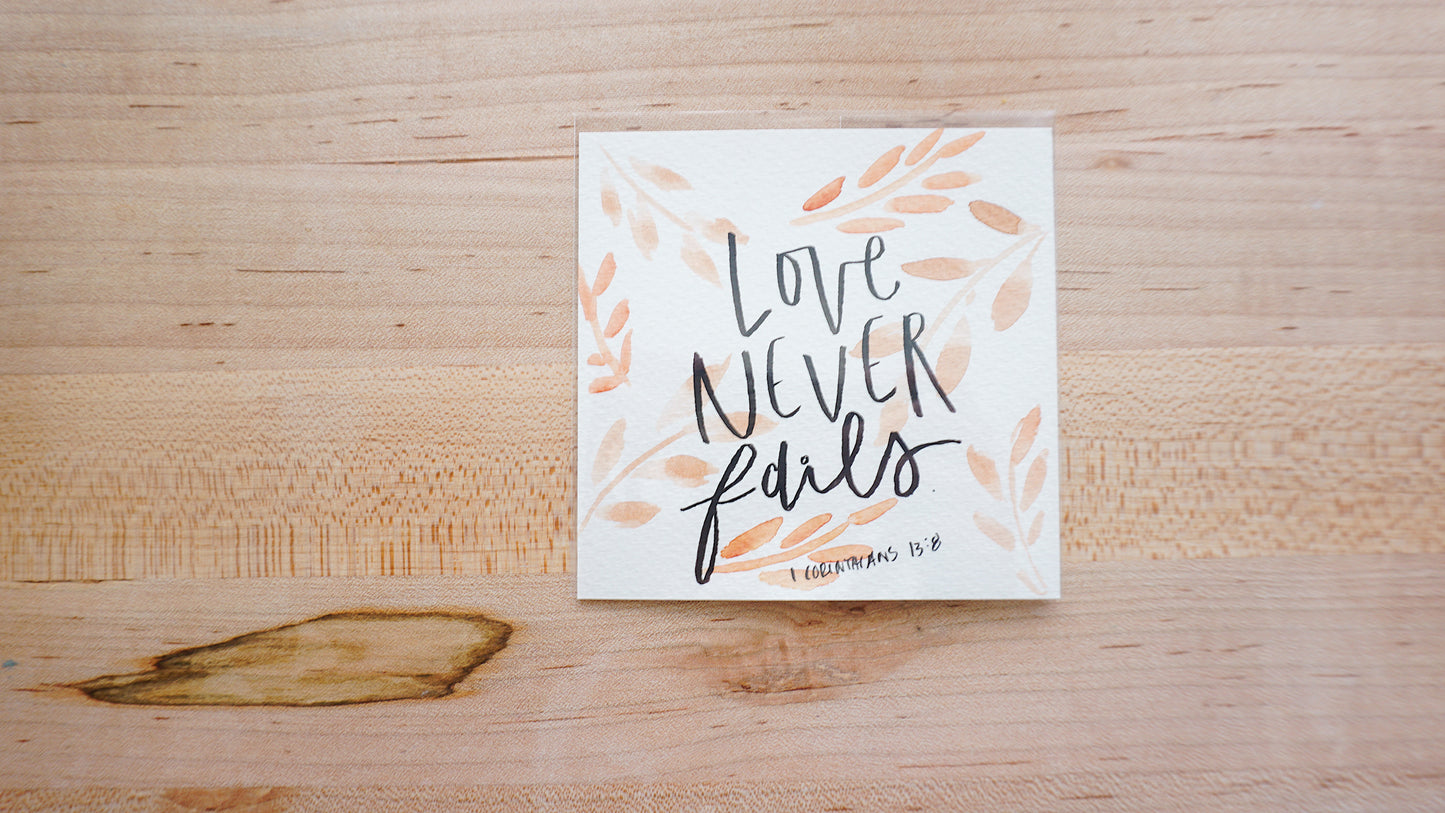 Love Never Fails (1 Corinthians 13:8) - Postcard