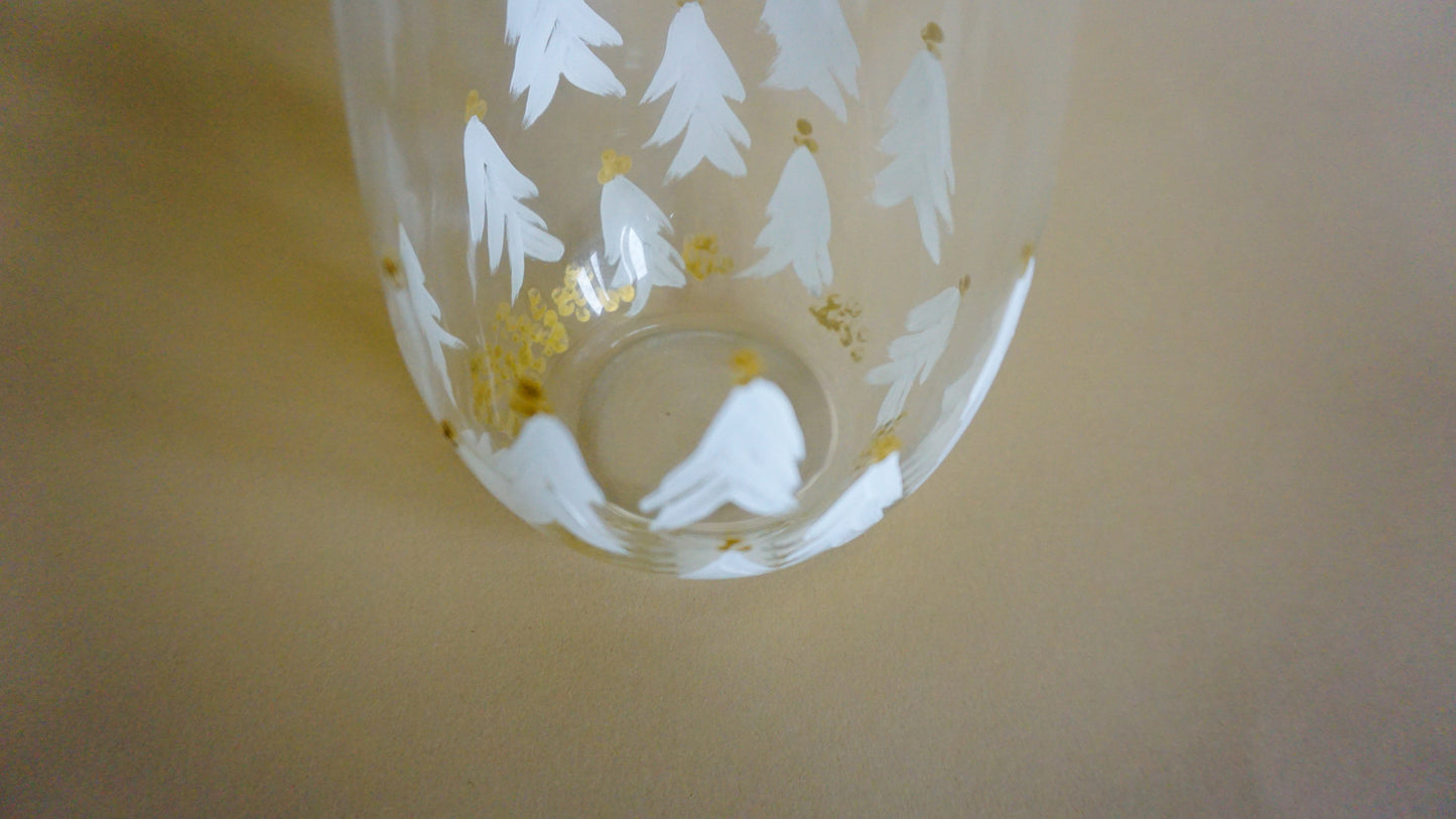 Hand Painted Stemless Wine Glass - White Christmas Trees