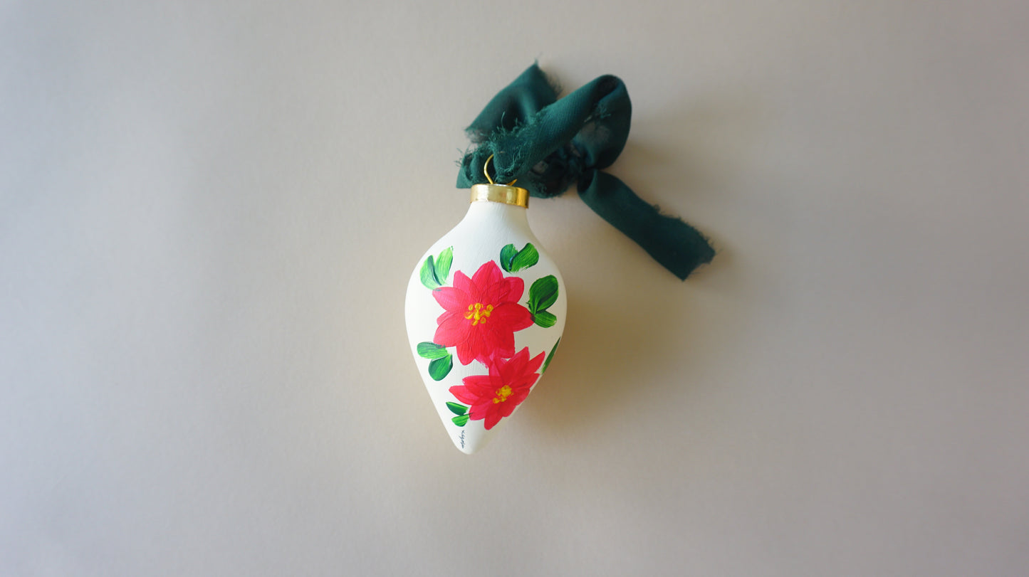 Red Poinsettia Flowers Pendent Shape- Christmas Tree Ceramic Ornament