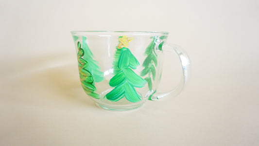 Hand Painted Glass Mug - Christmas Trees