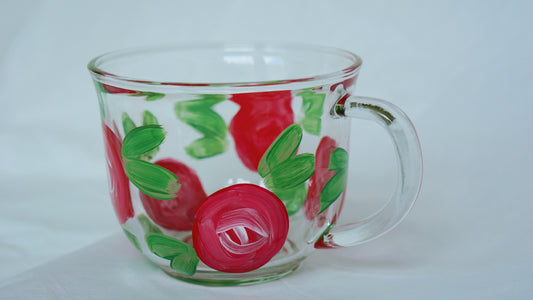 Hand Painted Glass Mug - Red Rose