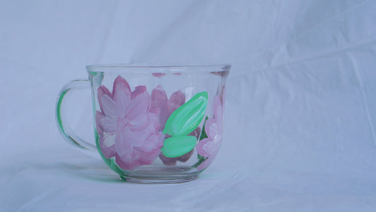 Hand Painted Glass Mug - Purple Flower