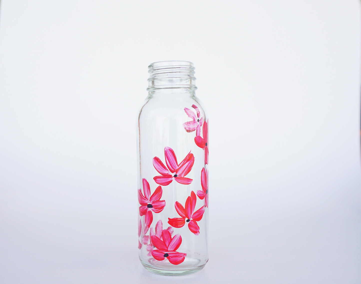 Hand Painted Glass Bottle - Red Flowers