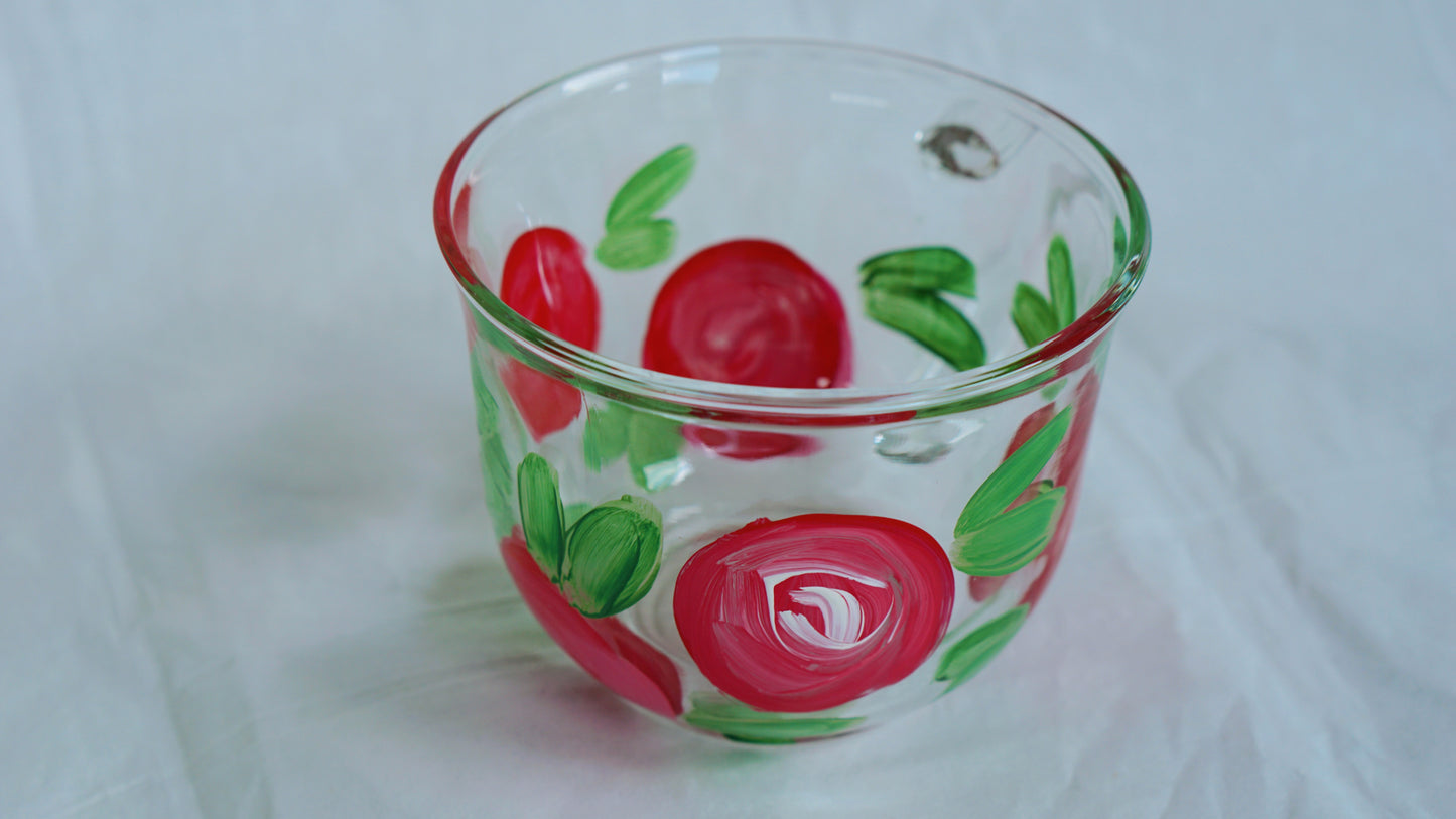 Hand Painted Glass Mug - Red Rose