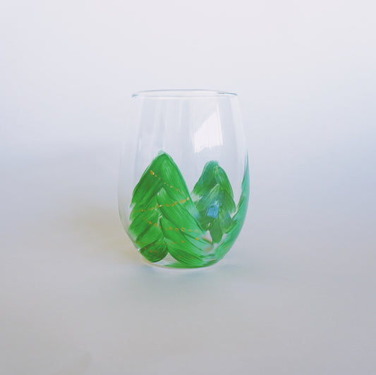 Hand Painted Stemless Wine Glass - Oh Christmas Tree