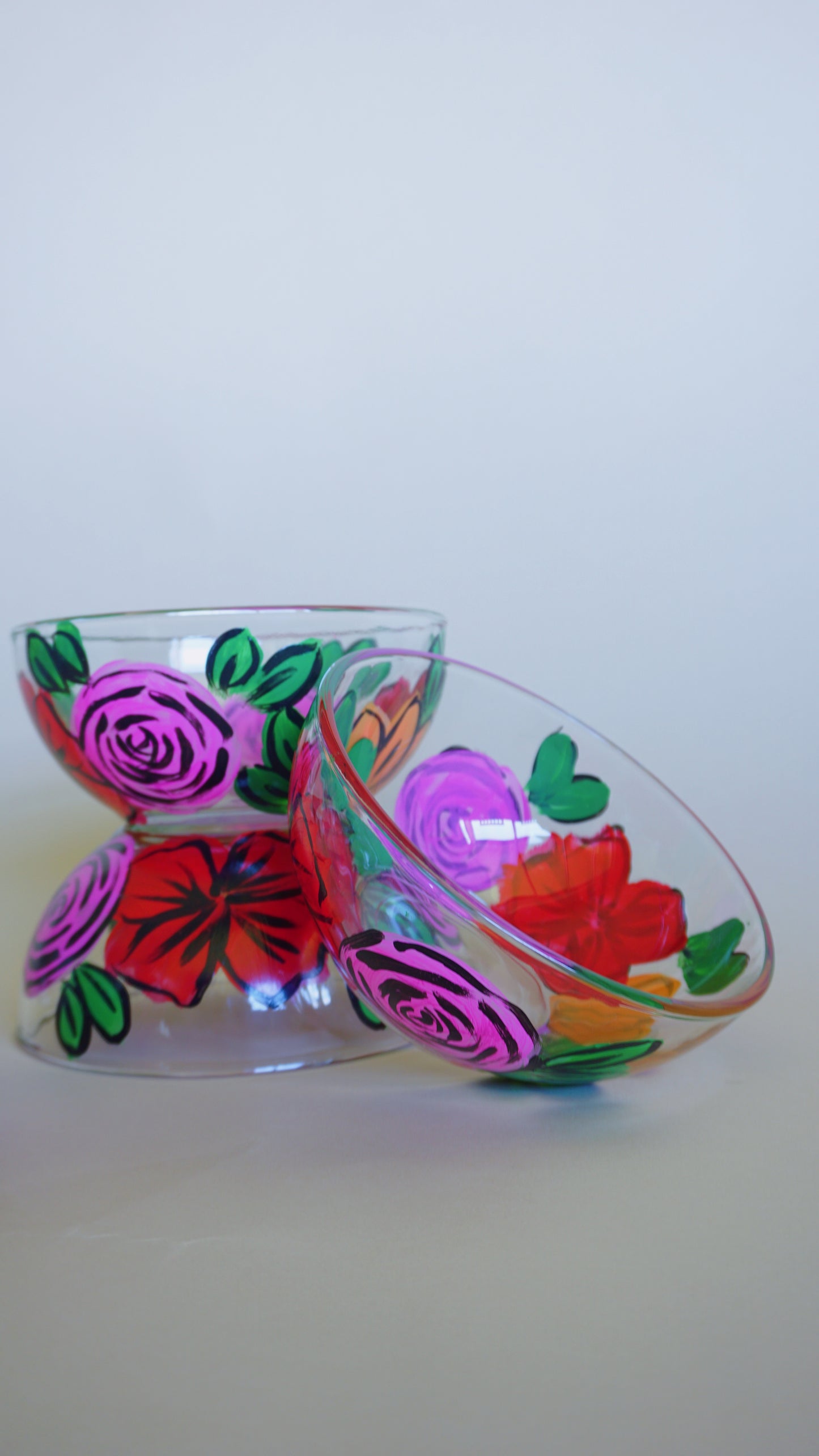 Hand Painted Glass Bowl Set - "Desi's Bouquet"