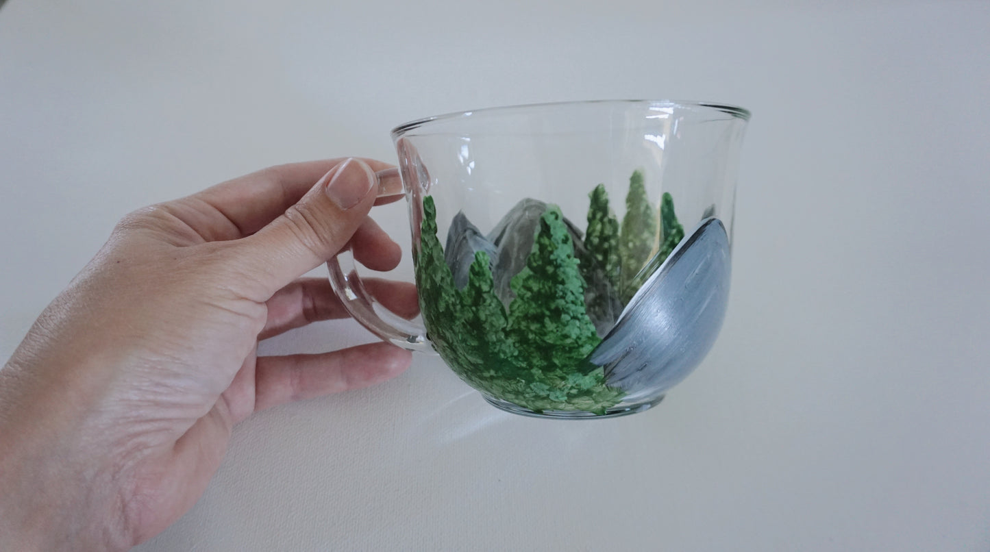 Hand Painted Glass Mug - Let’s Go on a Hike