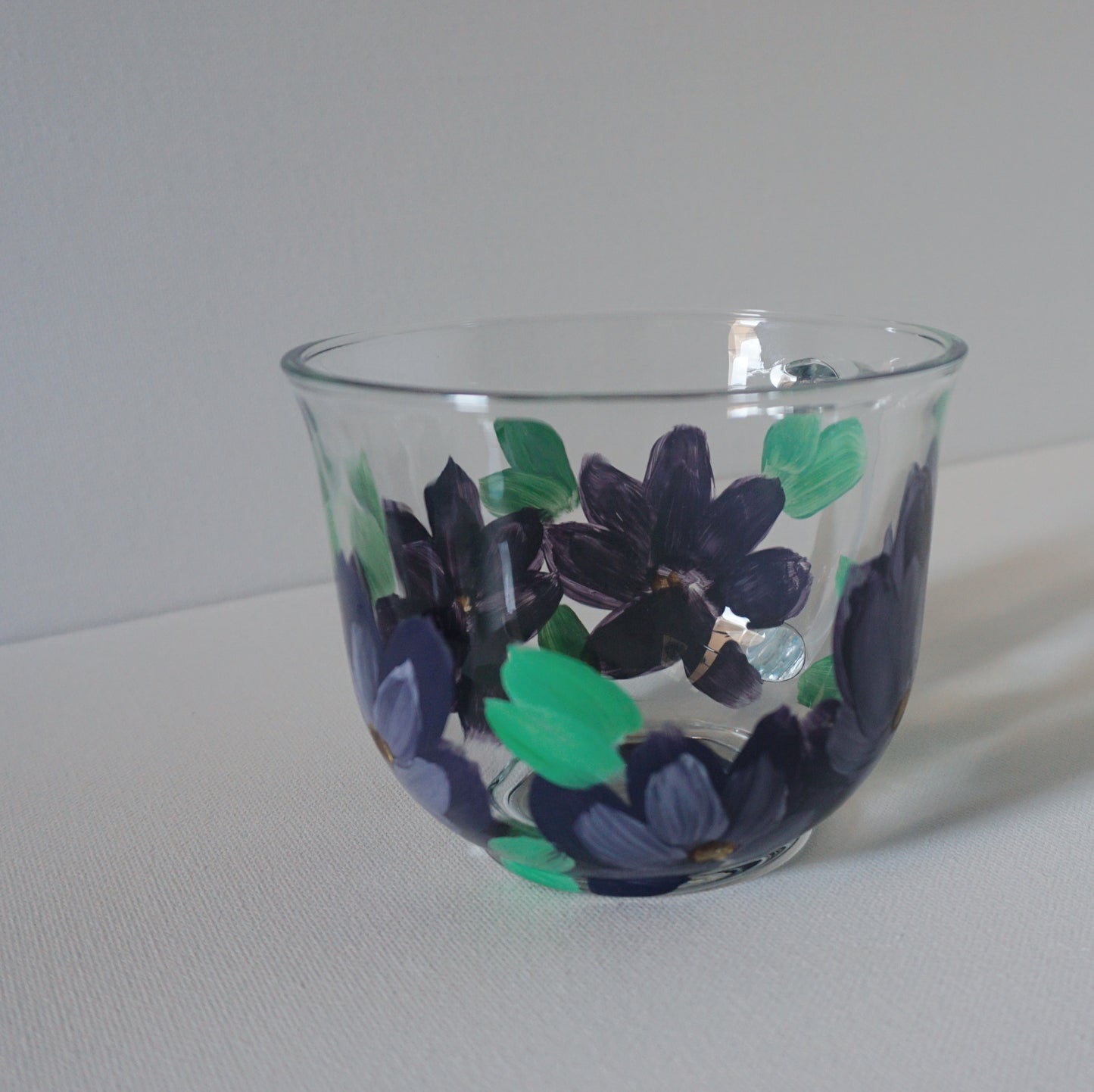 Hand Painted Glass Mug - Dark Purple Flower