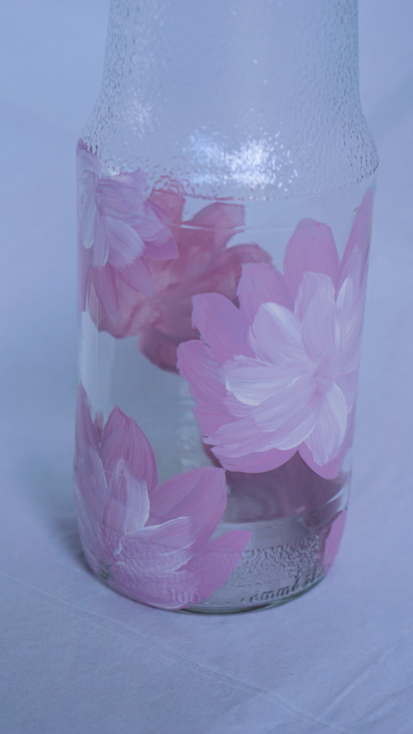 Hand Painted Glass Bottle - Large Tall - Purple Flower