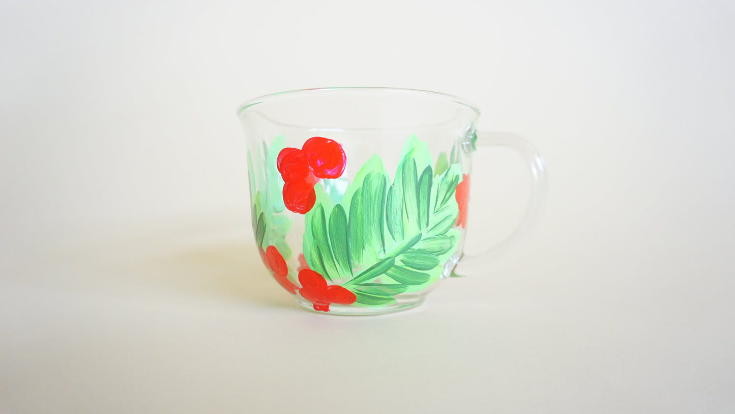 Hand Painted Glass Mug - Holly Plant