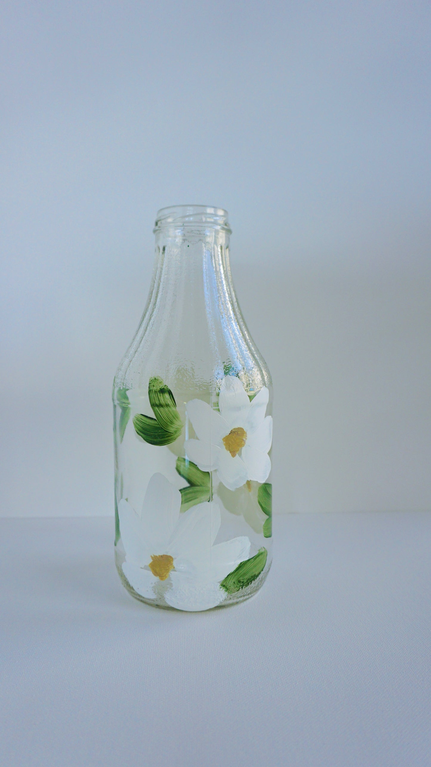 Hand Painted Glass Bottle - Large - White Flower