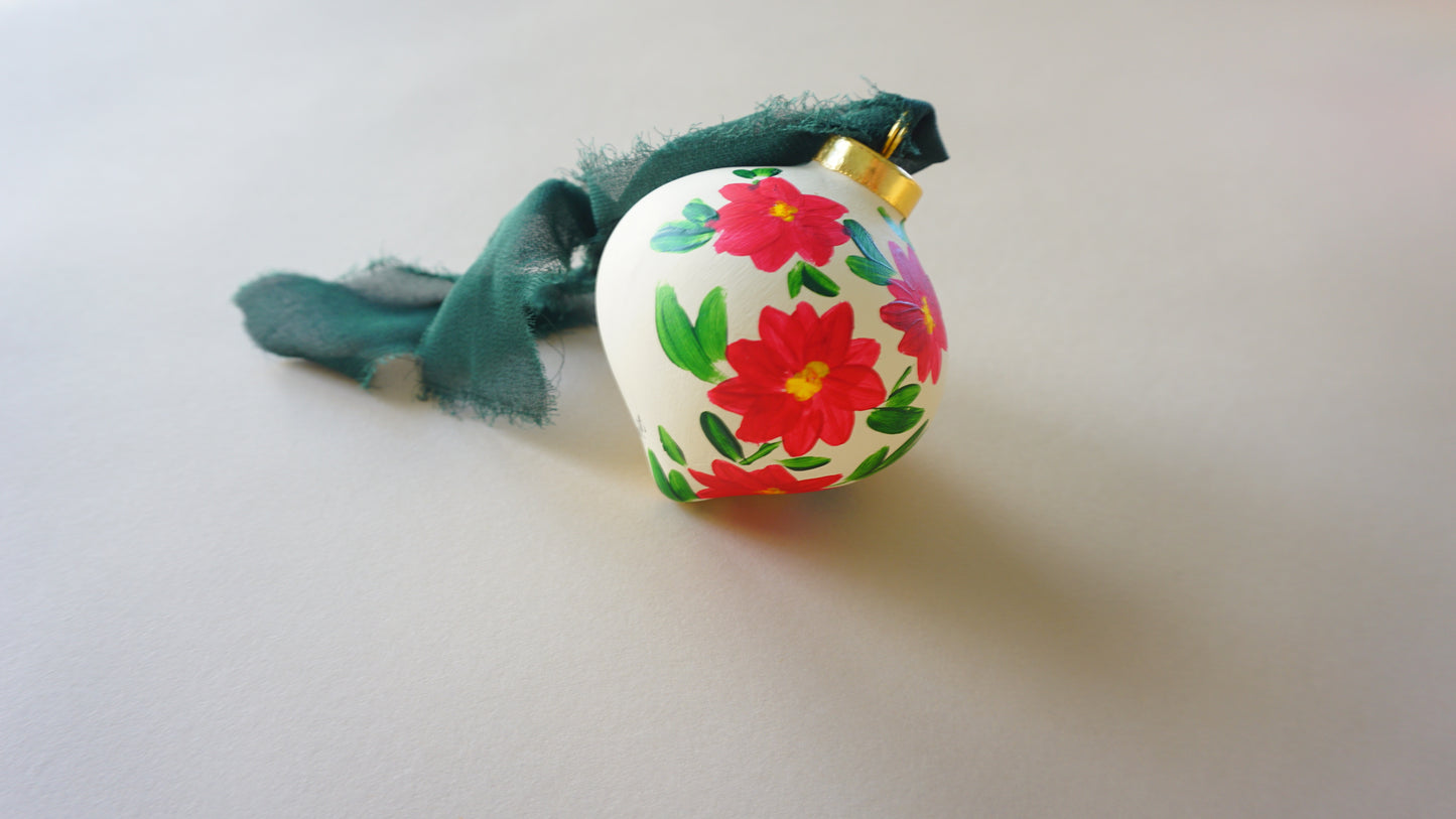 Red Poinsettia Flowers - Christmas Tree Ceramic Ornament