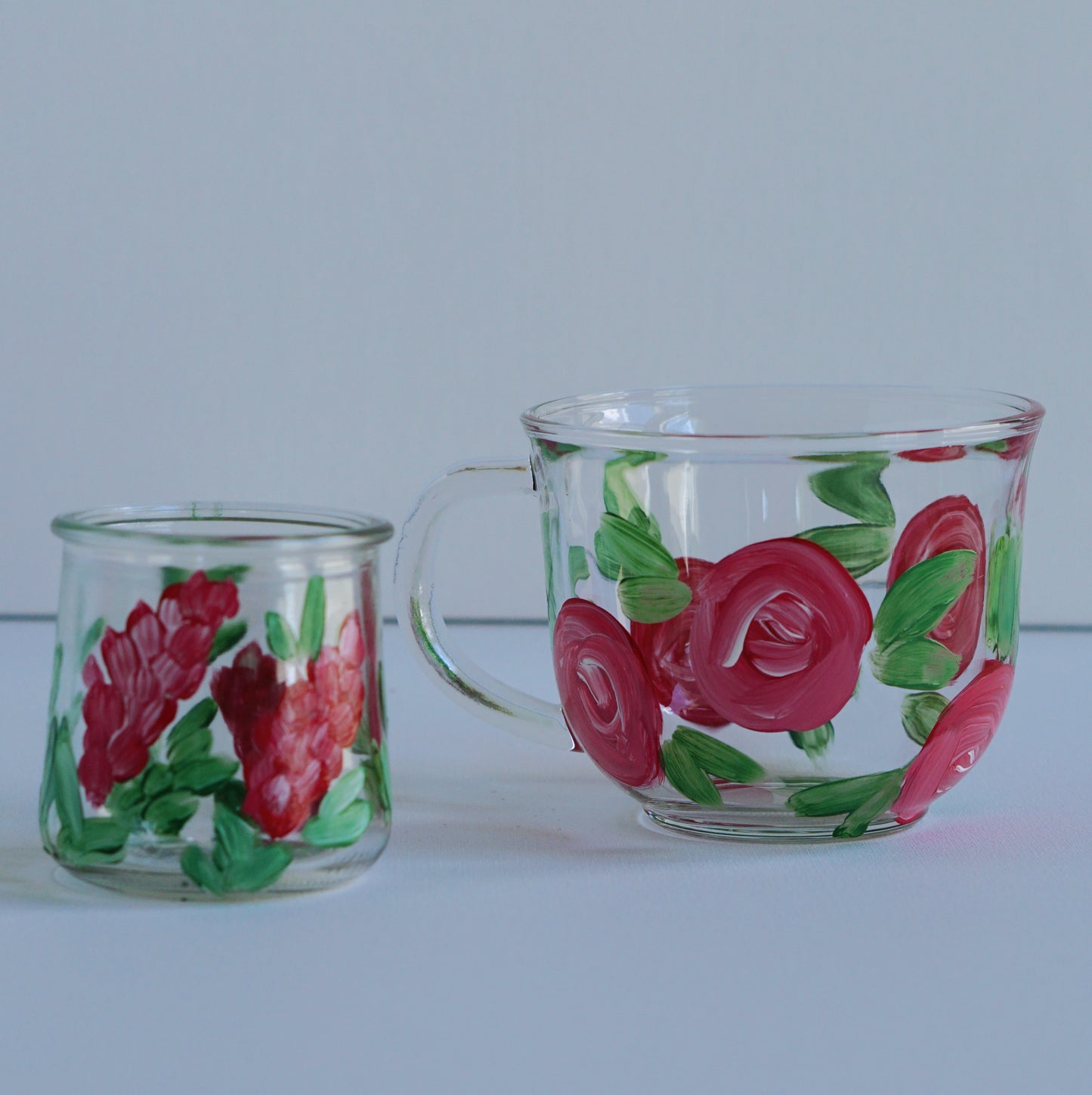 Hand Painted Glass Mug - Red Rose