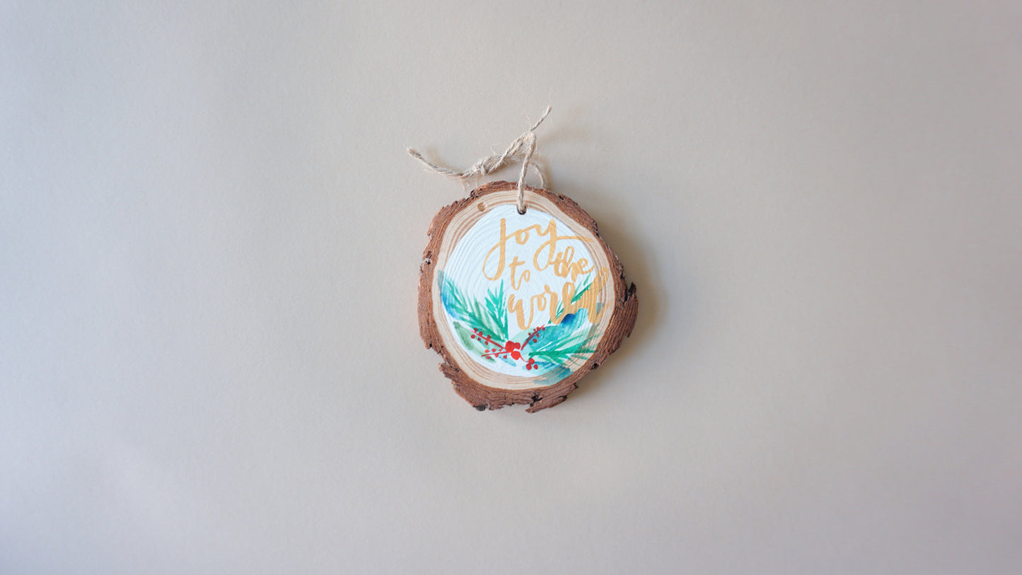 Joy to the World- Round Wood Christmas Ornament