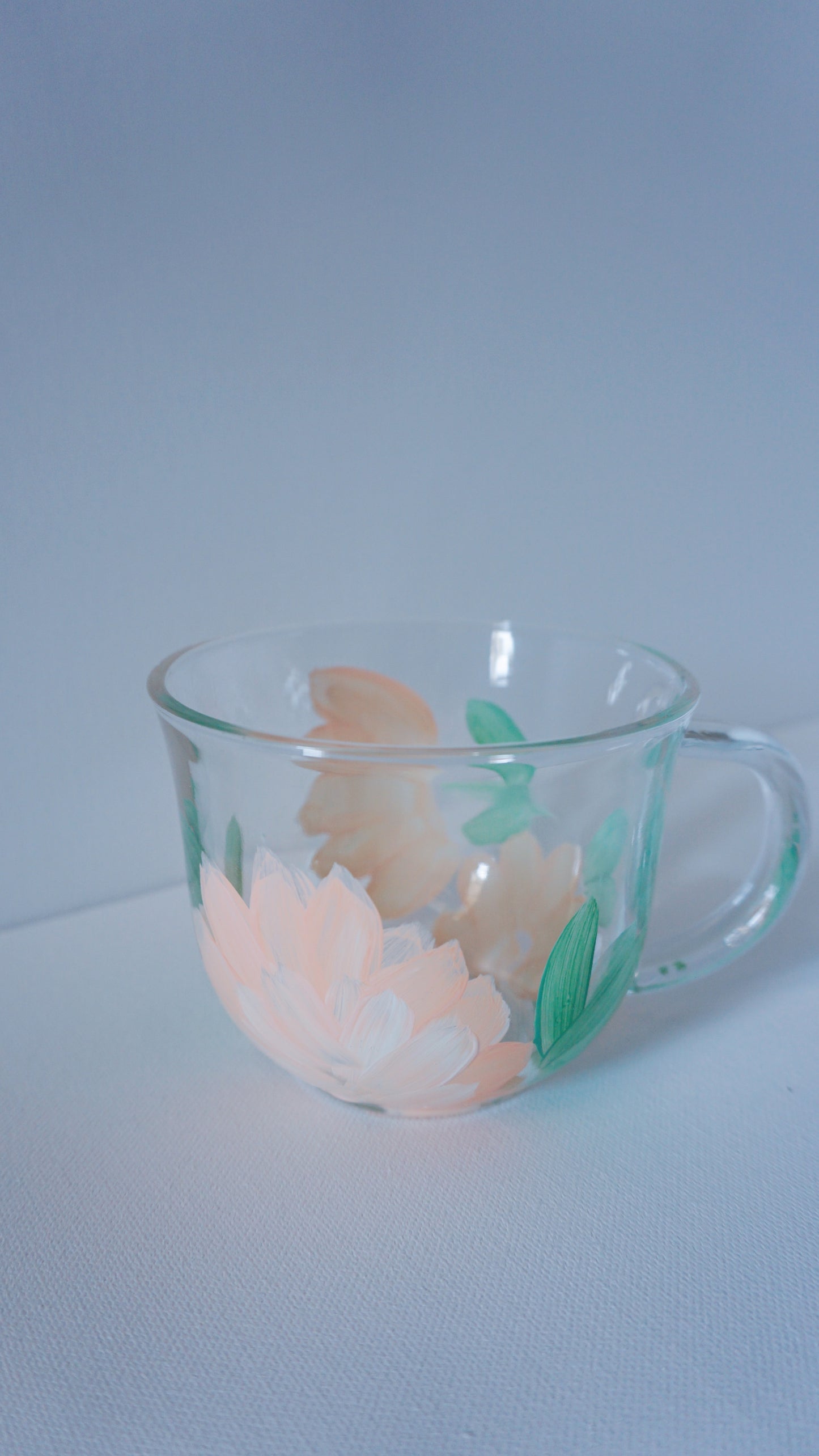 Hand Painted Glass Mug - Peach Flower