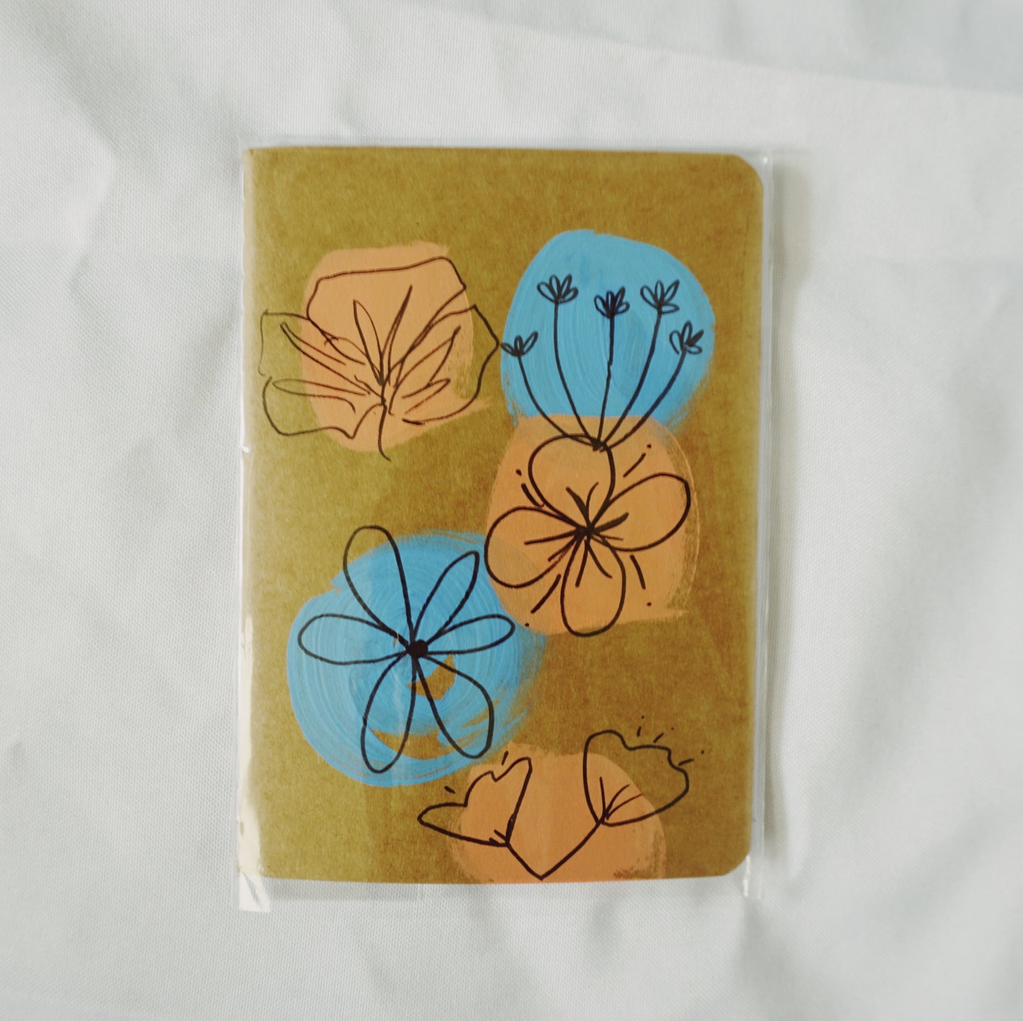 Acrylic Paint Under Doodle Flowers - Saddle Stitch Binding, Ruled Pages, Paper Cover, Small Journal