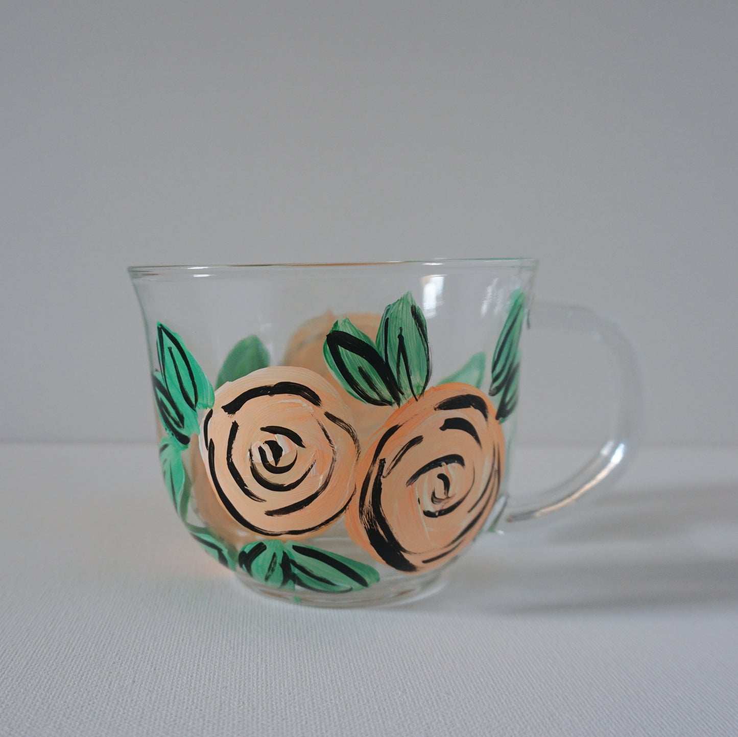 Hand Painted Glass Mug - Comic Book Peach Rose