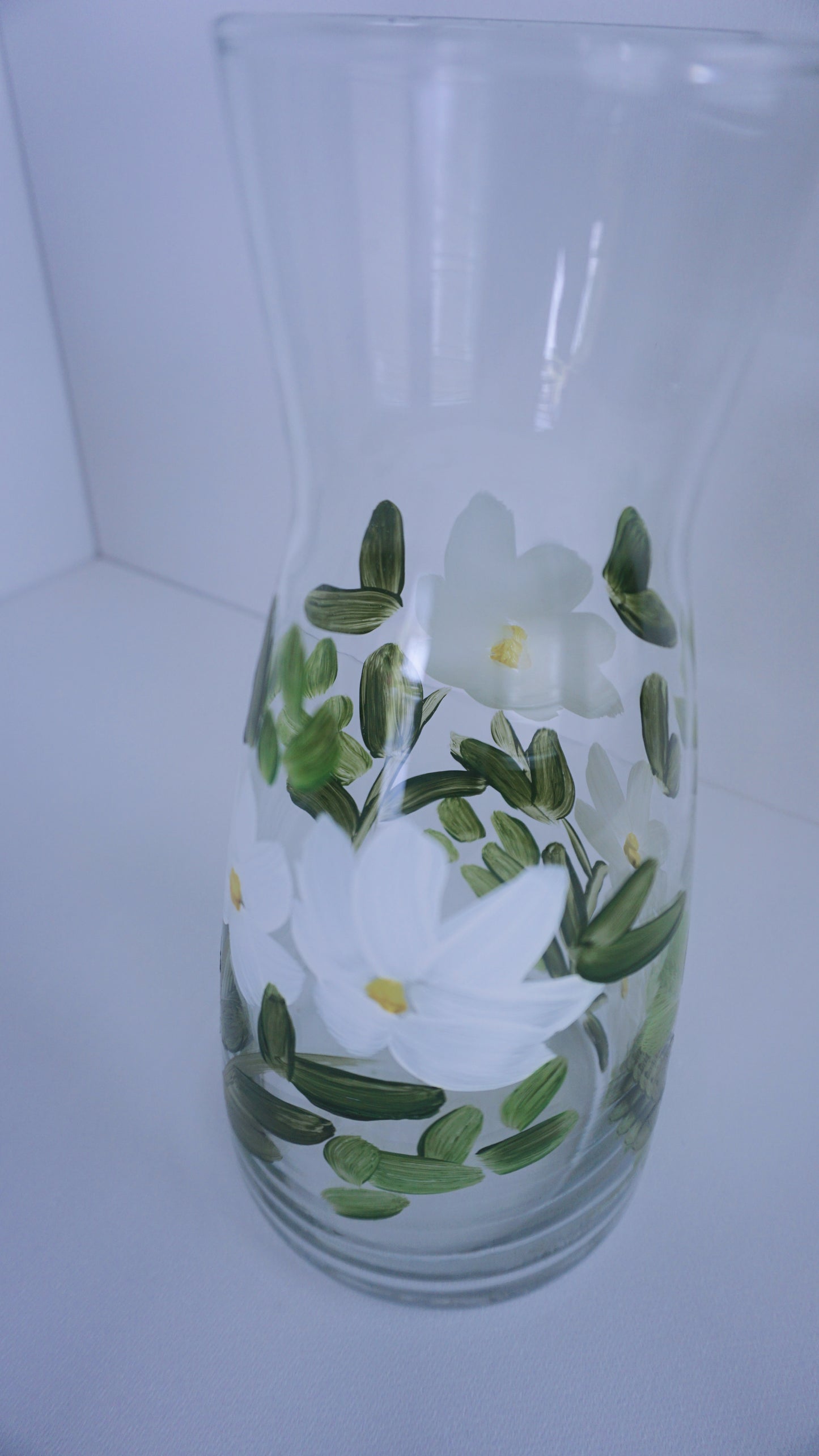 Hand Painted Glass Jar - White Flower