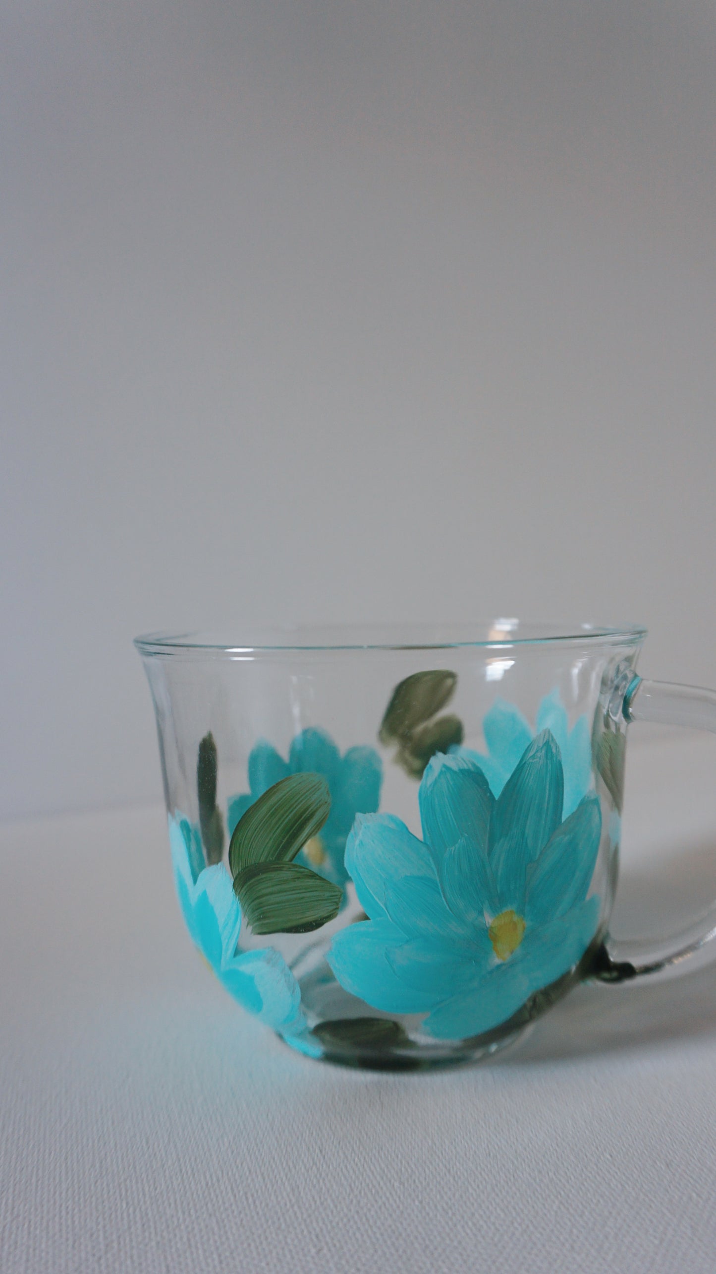 Hand Painted Glass Mug - Blue Flower