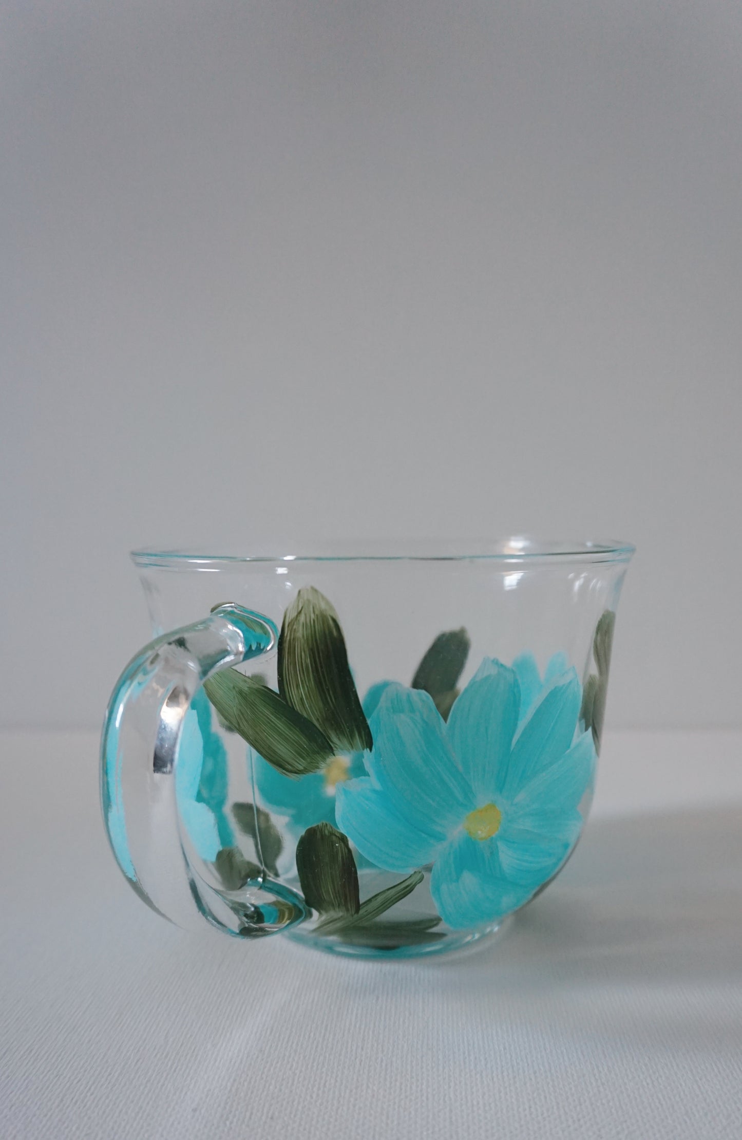 Hand Painted Glass Mug - Blue Flower