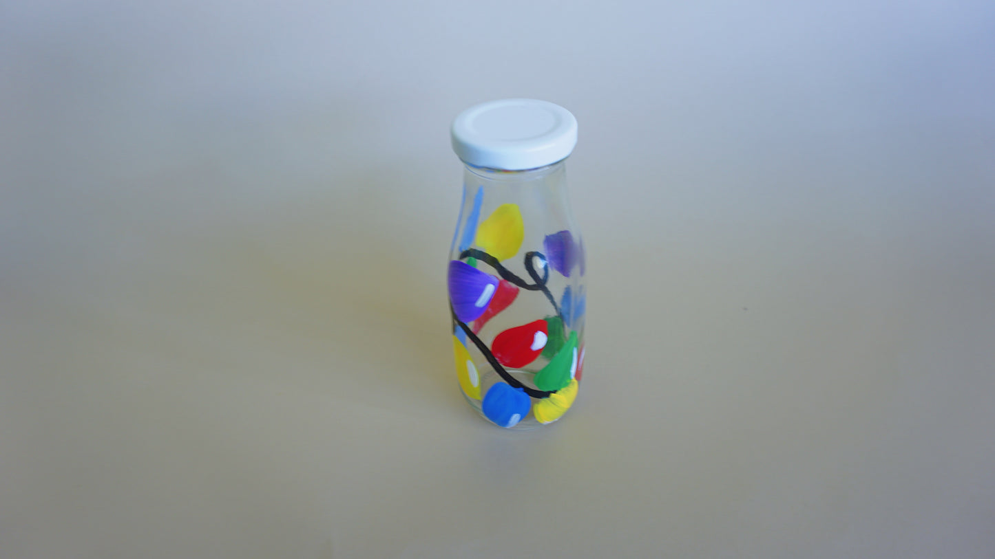 Hand Painted Glass Milk Bottle - Christmas Lights