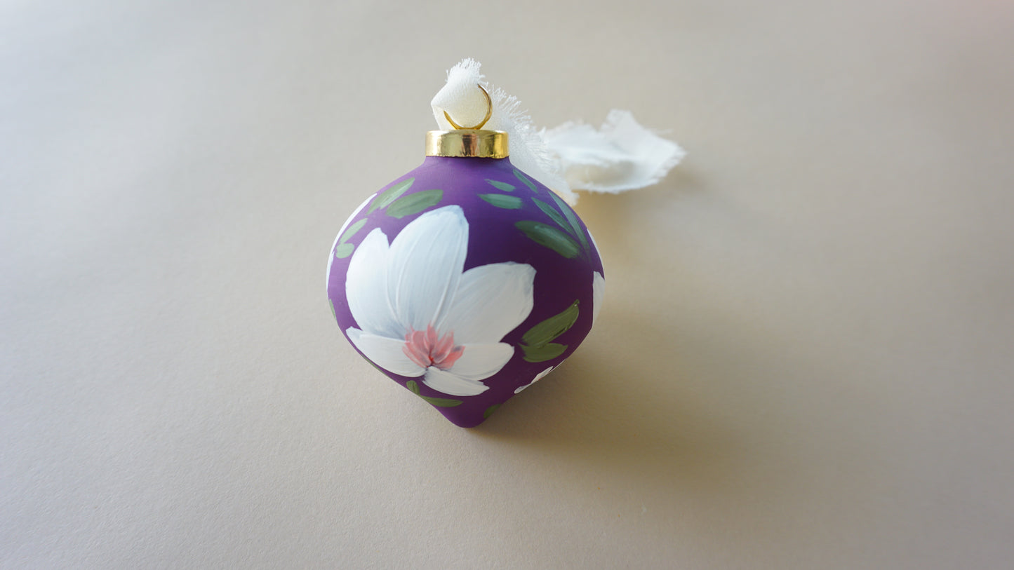 Purple and White Flowers- Christmas Tree Ceramic Ornament