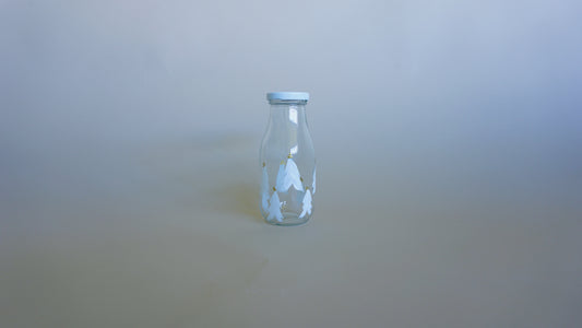 Hand Painted Glass Milk Bottle - White and Gold Christmas Trees