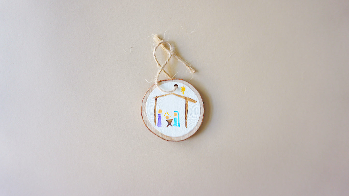 Nativity- Round Wood Christmas Ornament