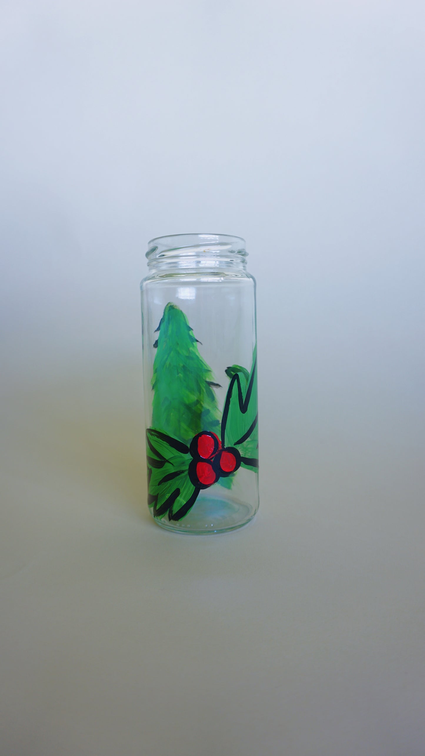 Hand Painted Jar Glass - Comic Style Christmas Tree