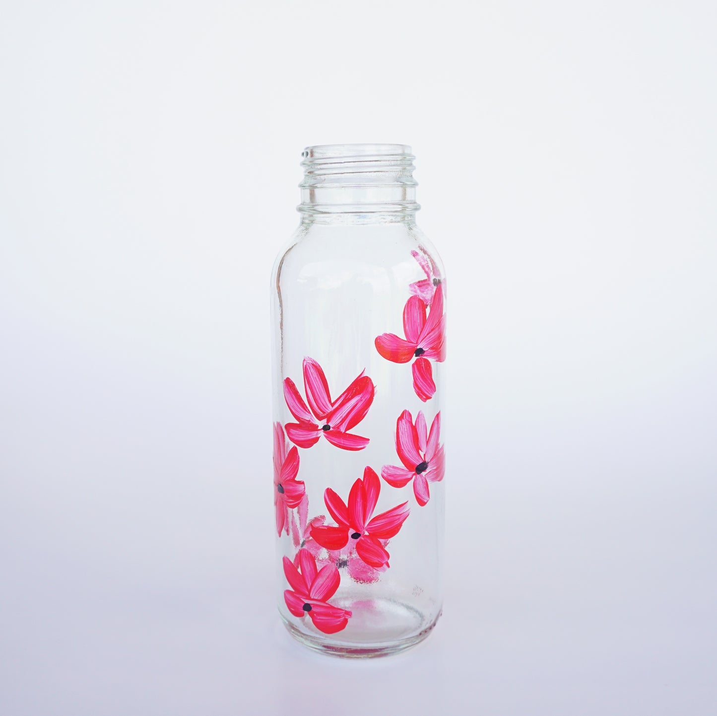 Hand Painted Glass Bottle - Red Flowers